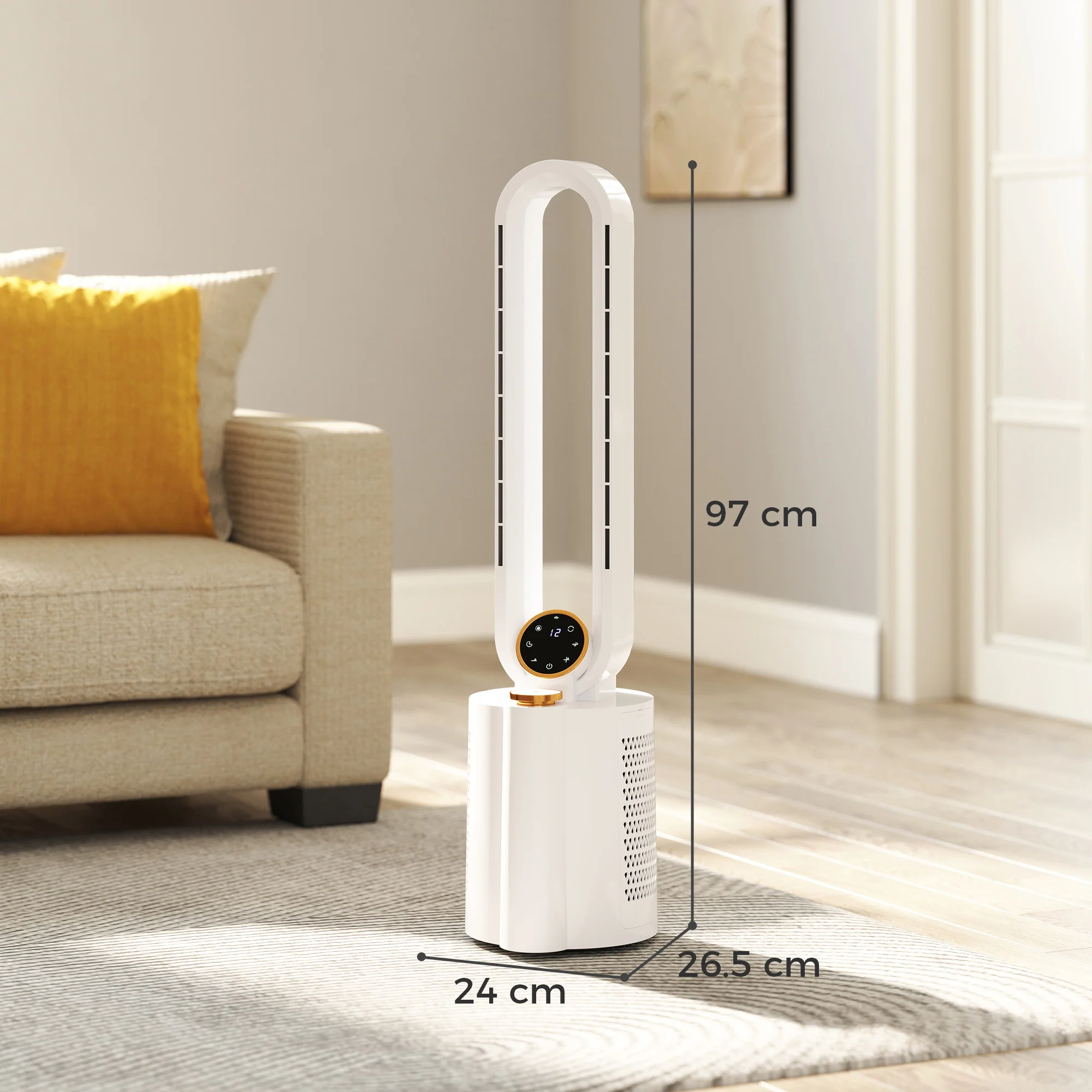 HOMCOM Bladeless Tower Fan with UV Sterilisation & Humidifier, Oscillation - Image 5