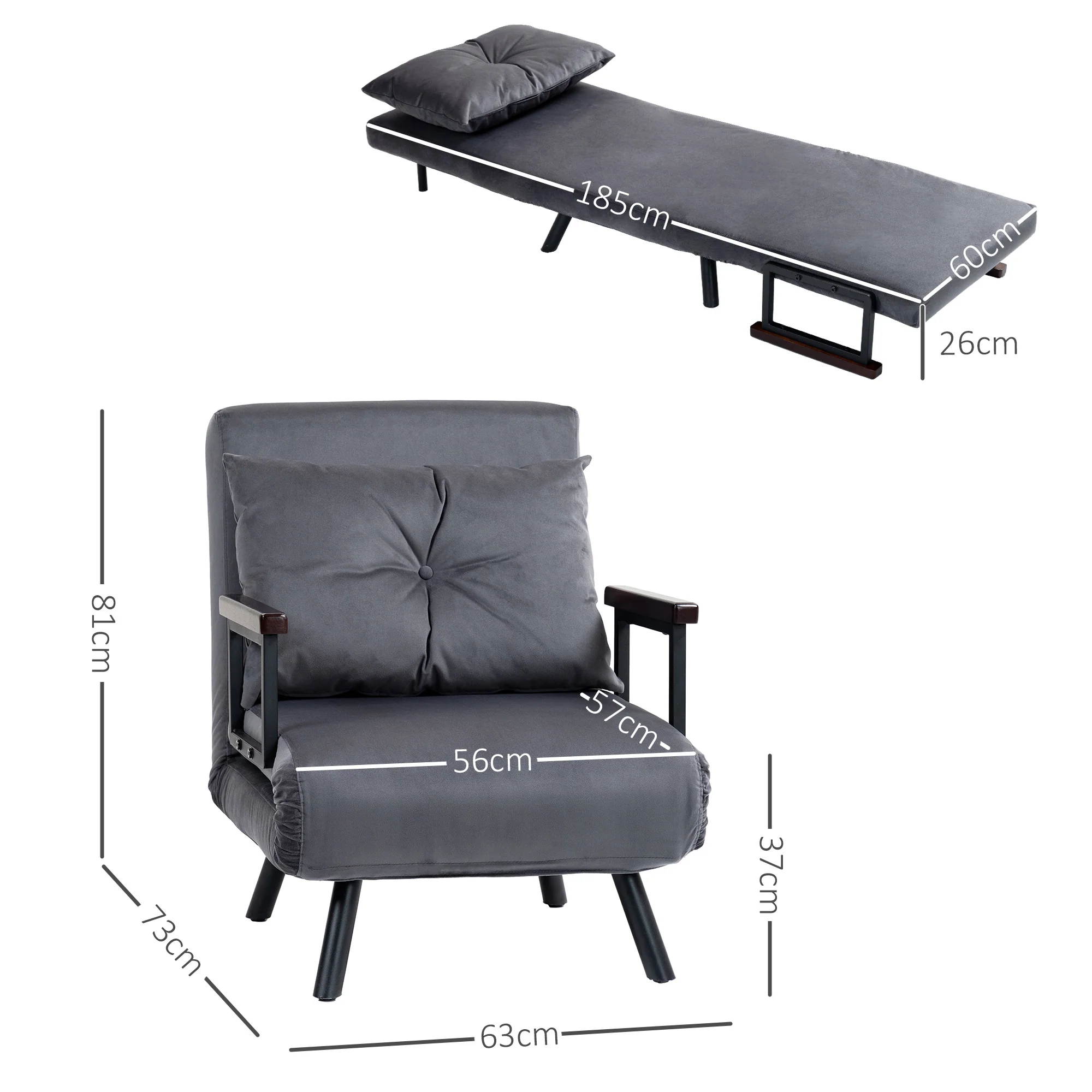 HOMCOM Click Clack Single Chair Bed Settee For Living Room, Guest Room - Image 14