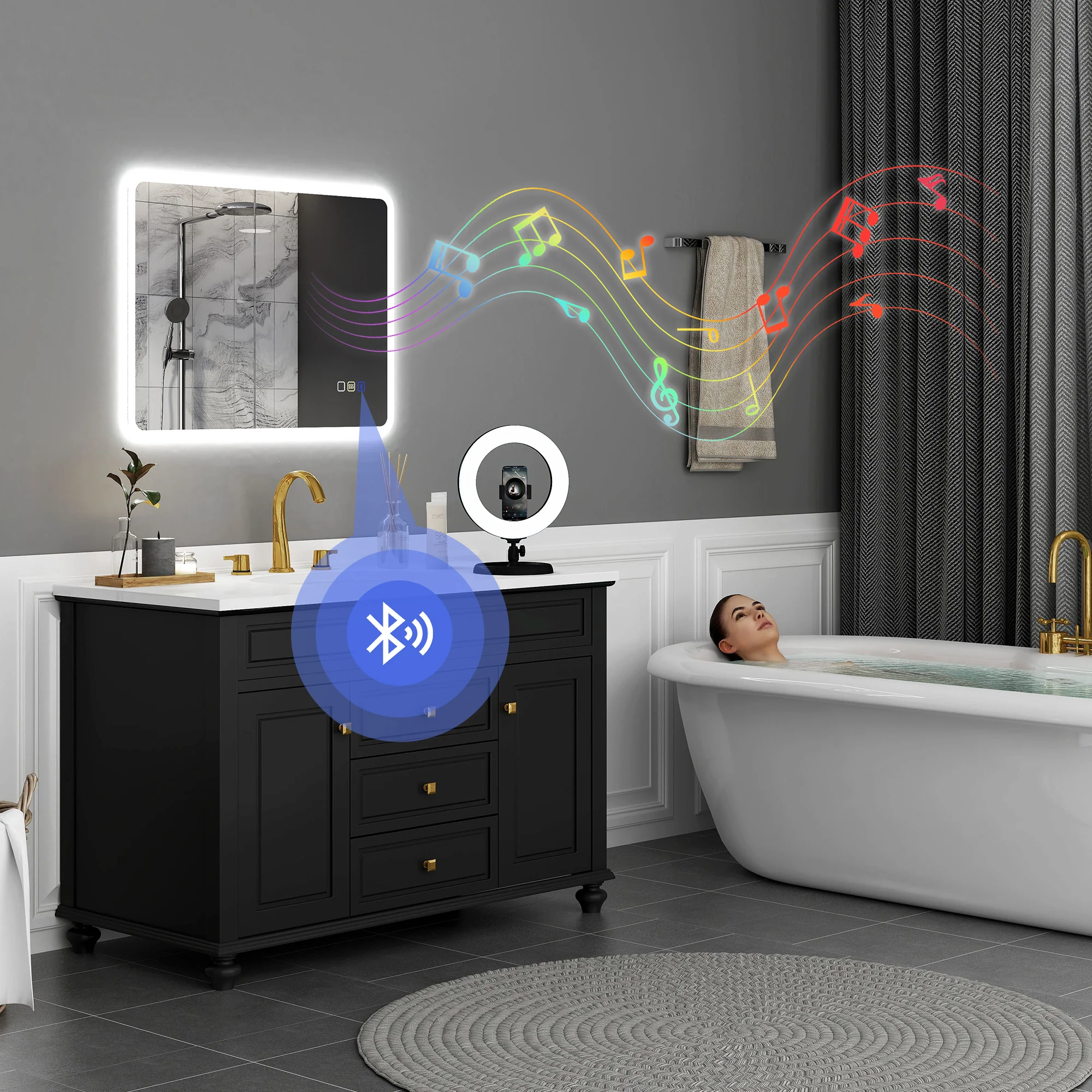HOMCOM Bluetooth Bathroom Mirror With LED Lights Wall Mounted - Image 11