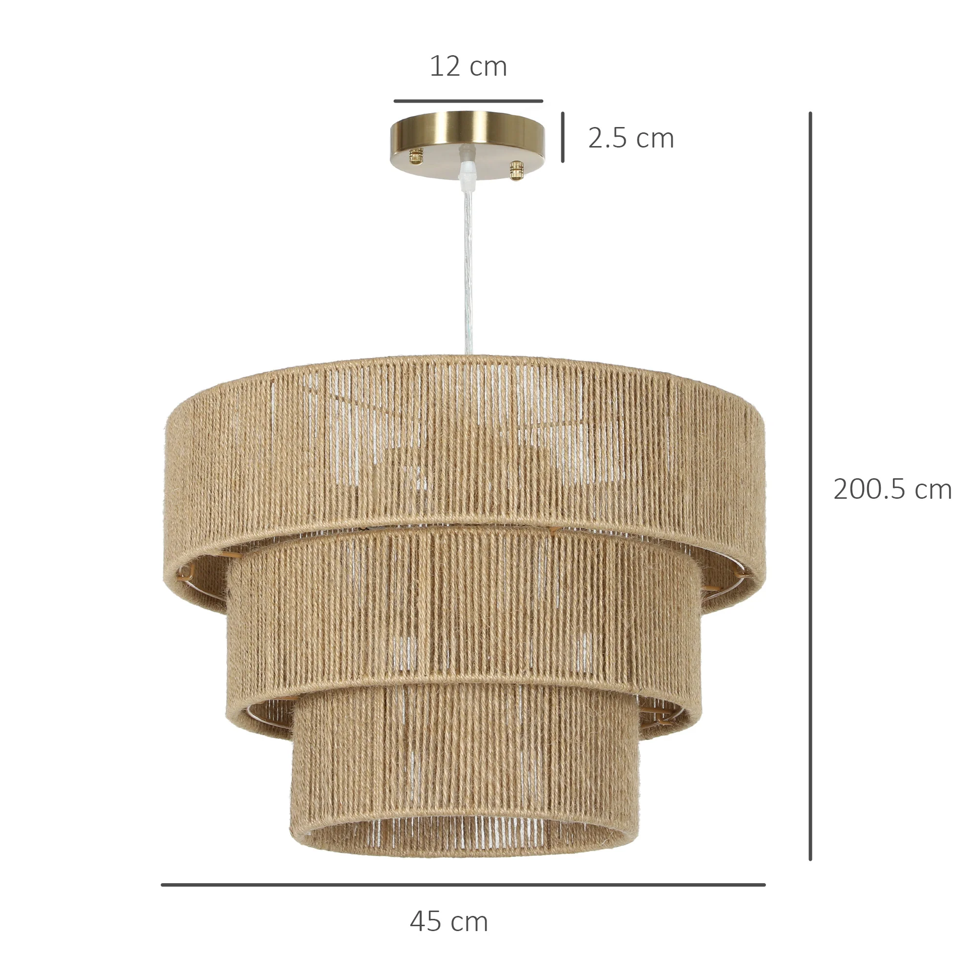 HOMCOM Boho Hemp Rope Pendant Light, Ceiling Light for Bedroom, Light Brown - Image 5