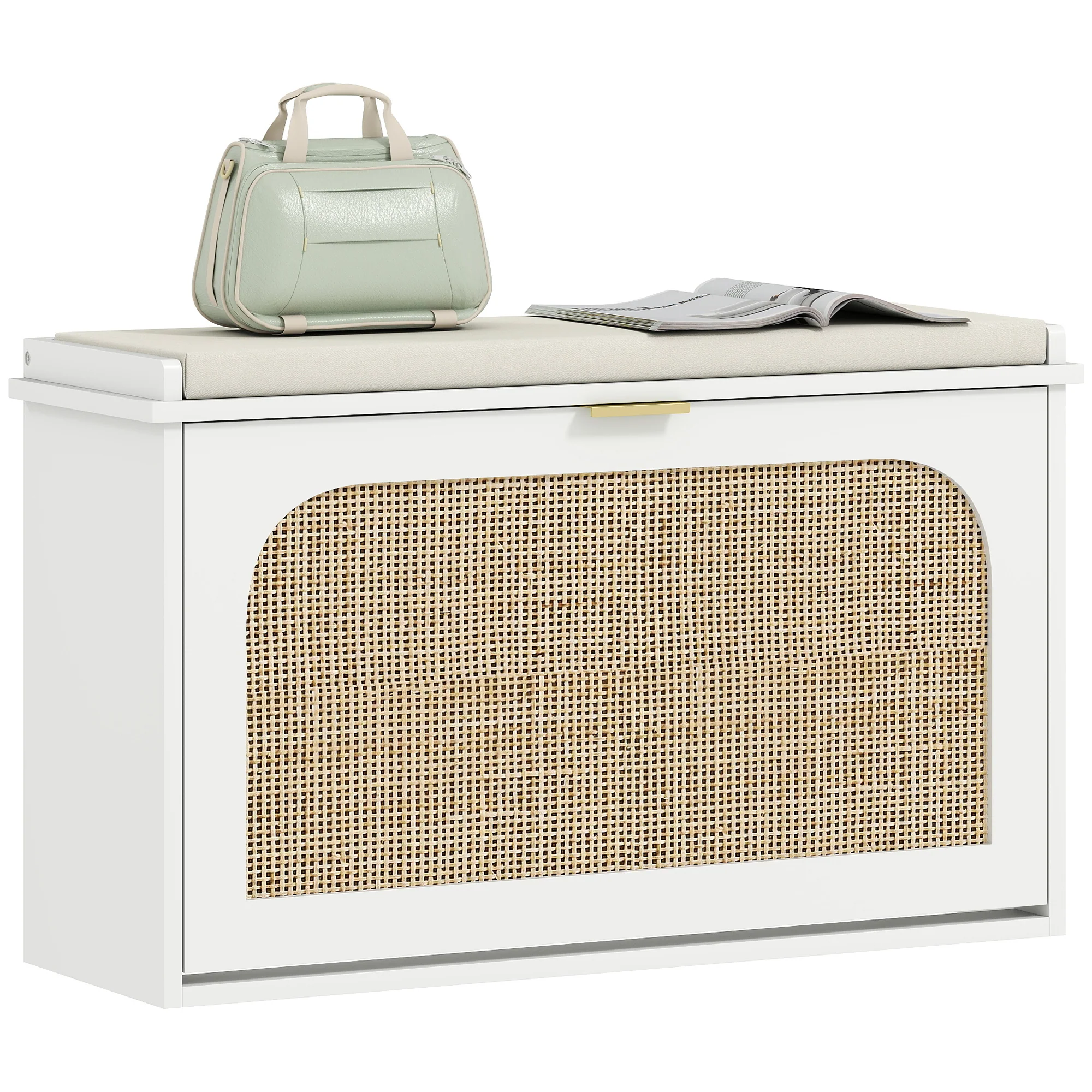 HOMCOM Boho Shoe Bench With Padded Seat And Flip-Drawer - Image 10