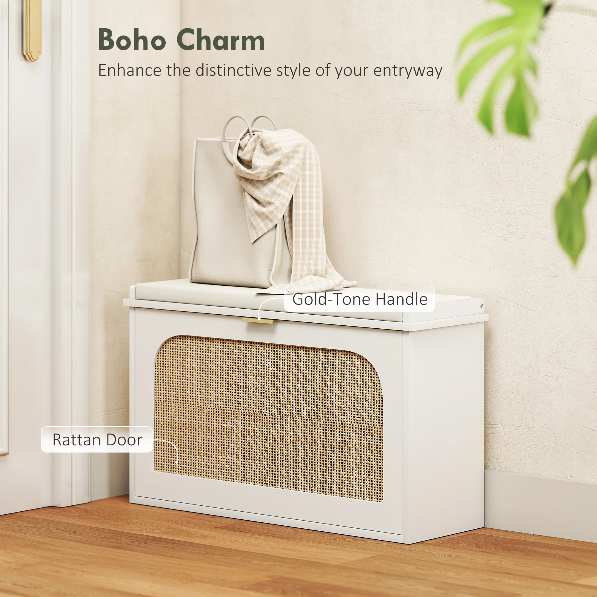 HOMCOM Boho Shoe Bench With Padded Seat And Flip-Drawer - Image 12
