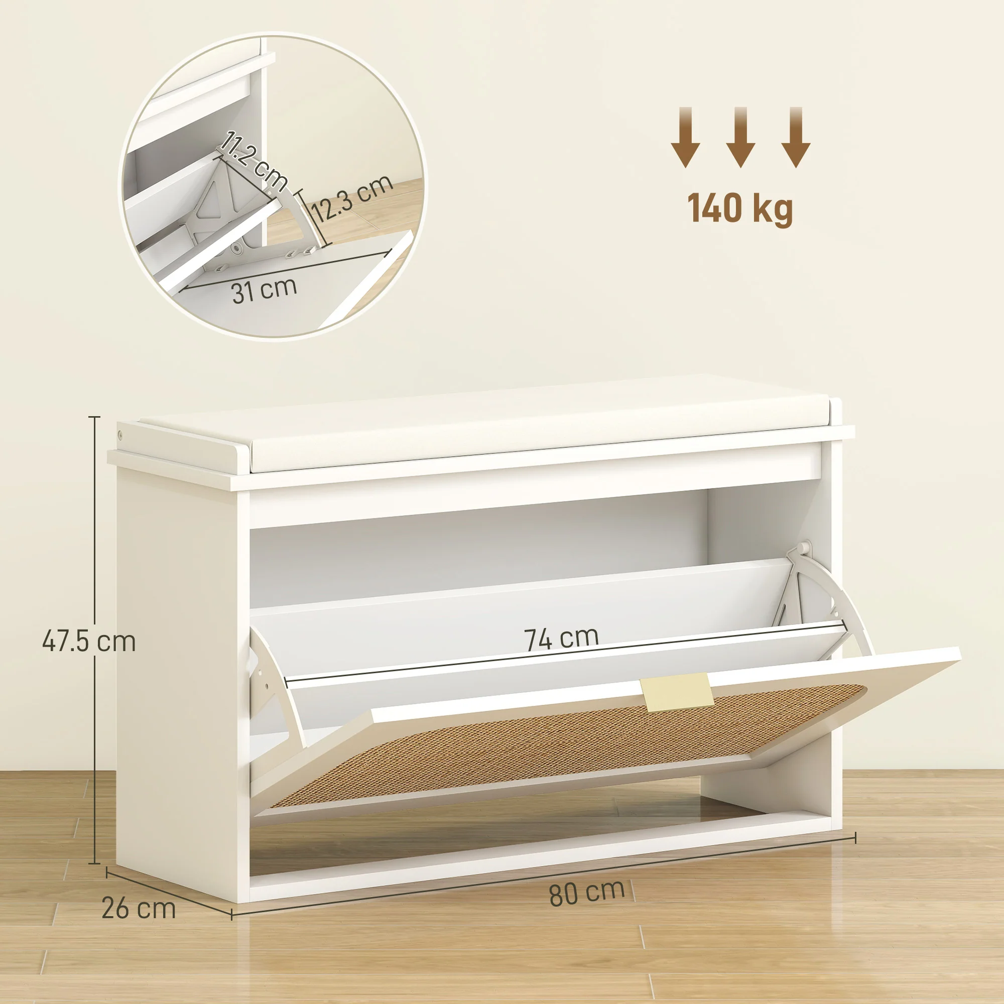 HOMCOM Boho Shoe Bench With Padded Seat And Flip-Drawer - Image 14
