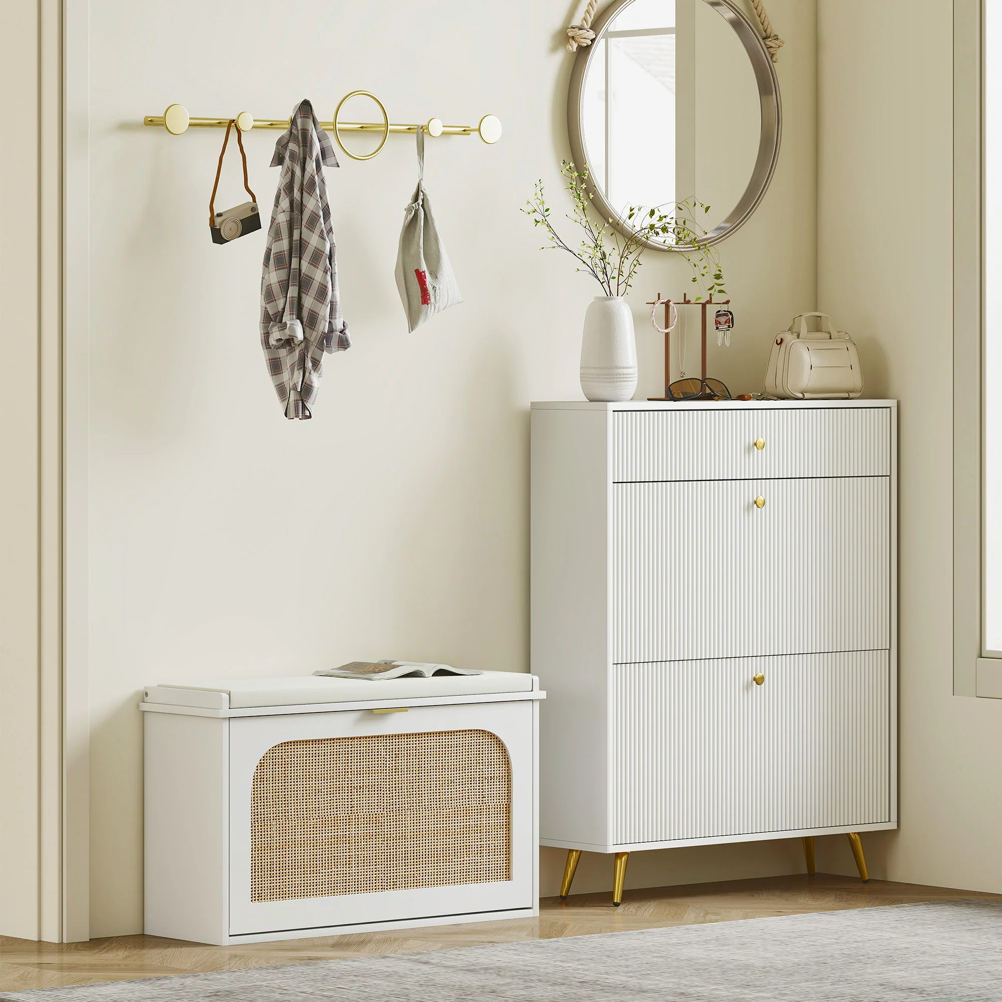 HOMCOM Boho Shoe Bench With Padded Seat And Flip-Drawer - Image 17