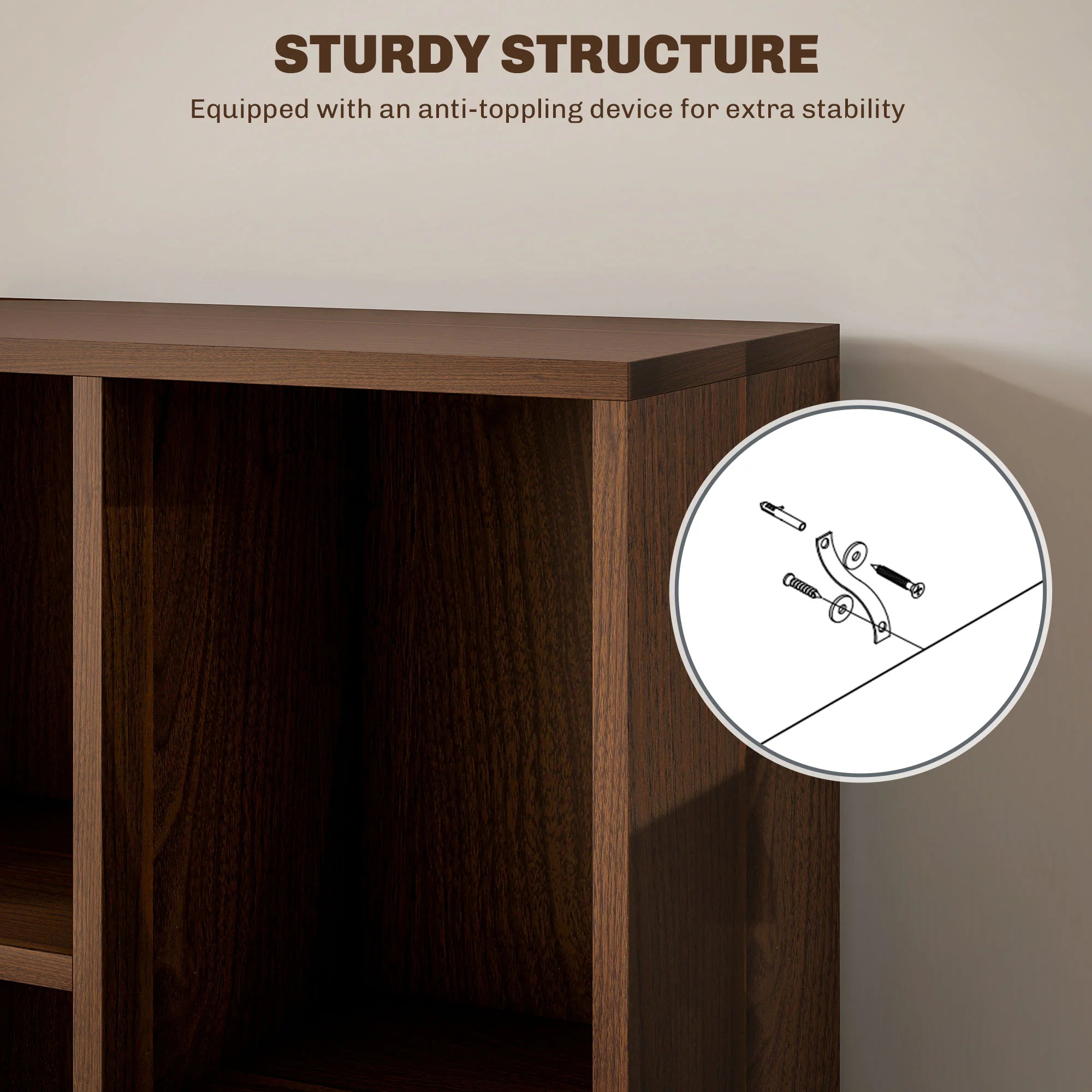 HOMCOM Bookcase Modern Bookshelf Cabinet for Home Office Walnut - Image 5