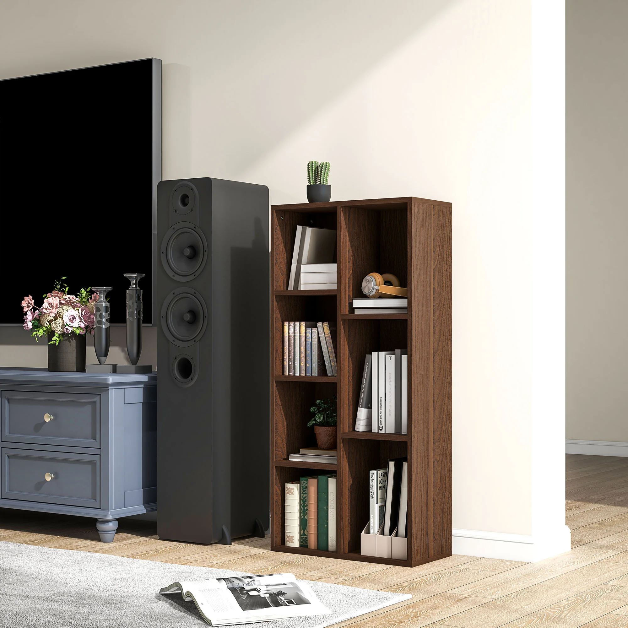 HOMCOM Bookcase Modern Bookshelf Cabinet for Home Office Walnut - Image 8