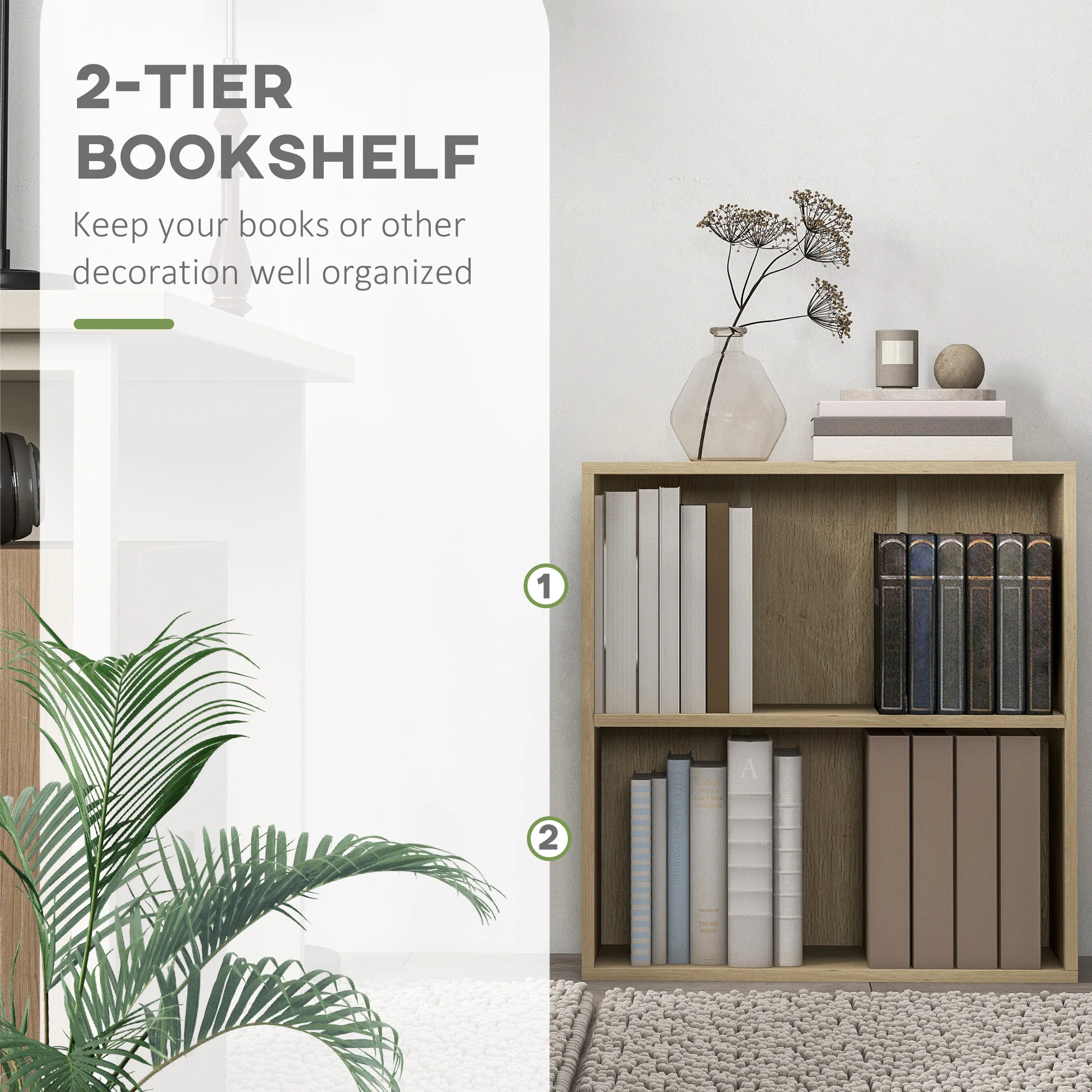 HOMCOM Bookshelf Display Storage Shelf With 2 Compartments For Study - Image 21