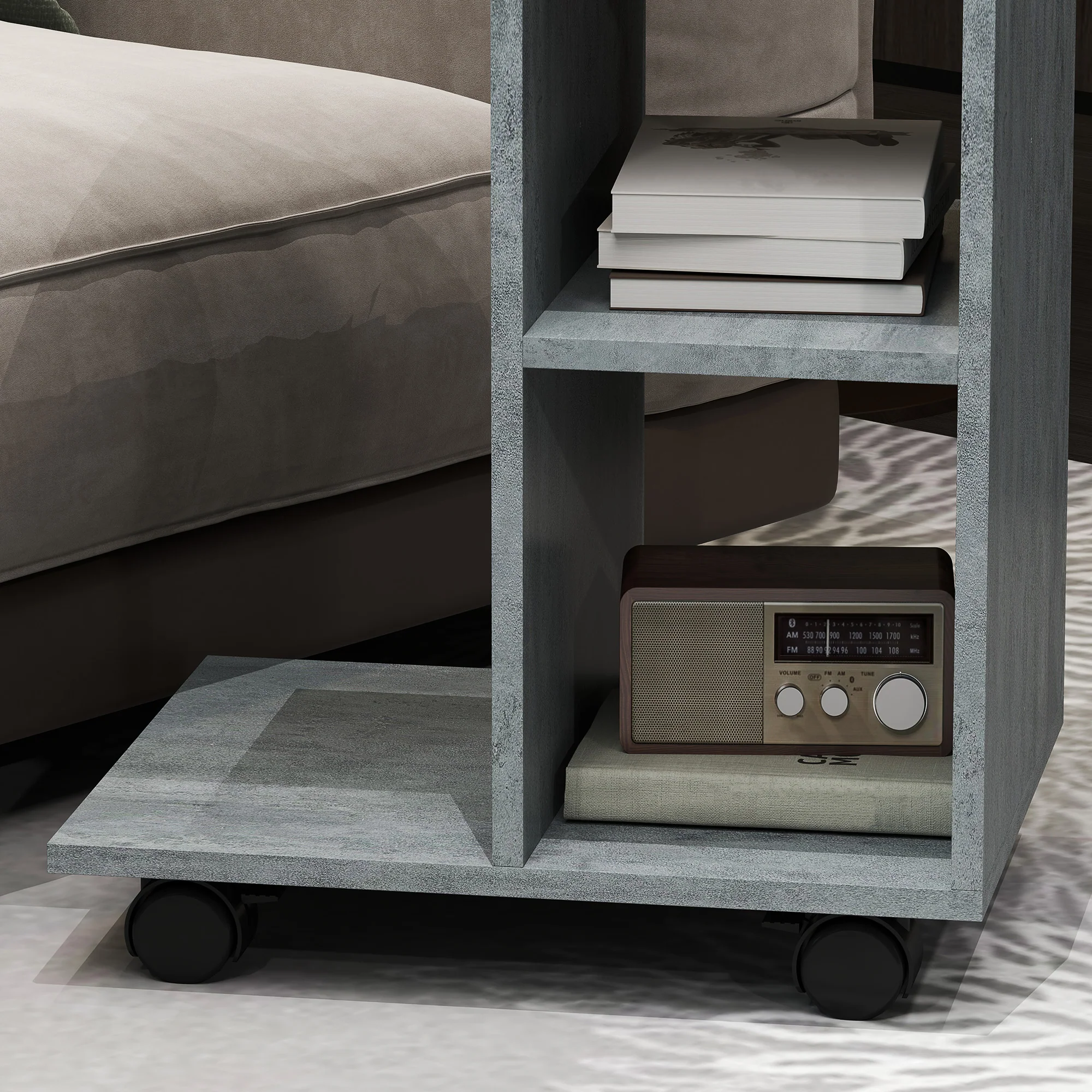 HOMCOM C-Shape End Table Storage Unit W/ 2 Shelves 4 Wheels Home - Image 9