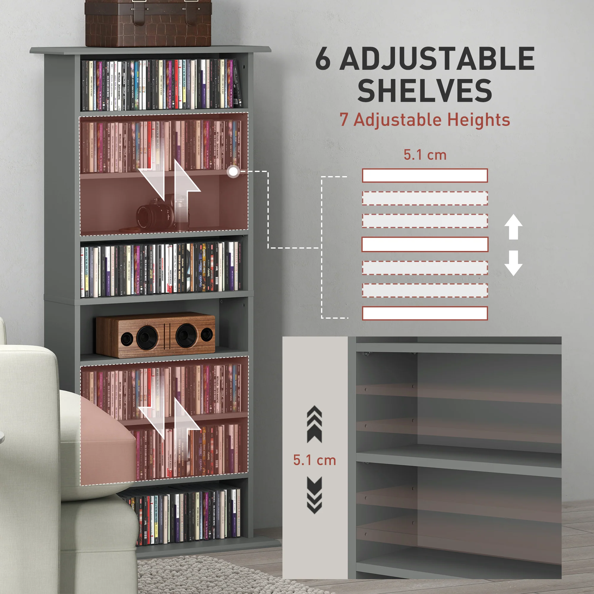 HOMCOM CD Storage Unit DVD Tower Blu-ray Storage Shelf For Living Room - Image 13