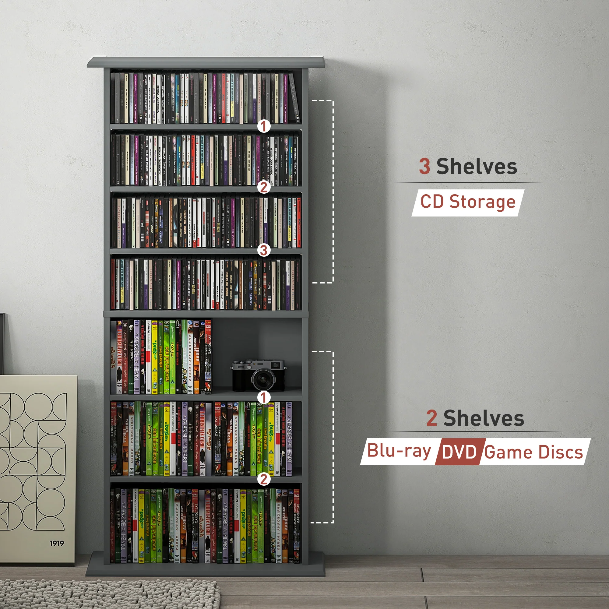 HOMCOM CD Storage Unit DVD Tower Blu-ray Storage Shelf For Living Room - Image 17