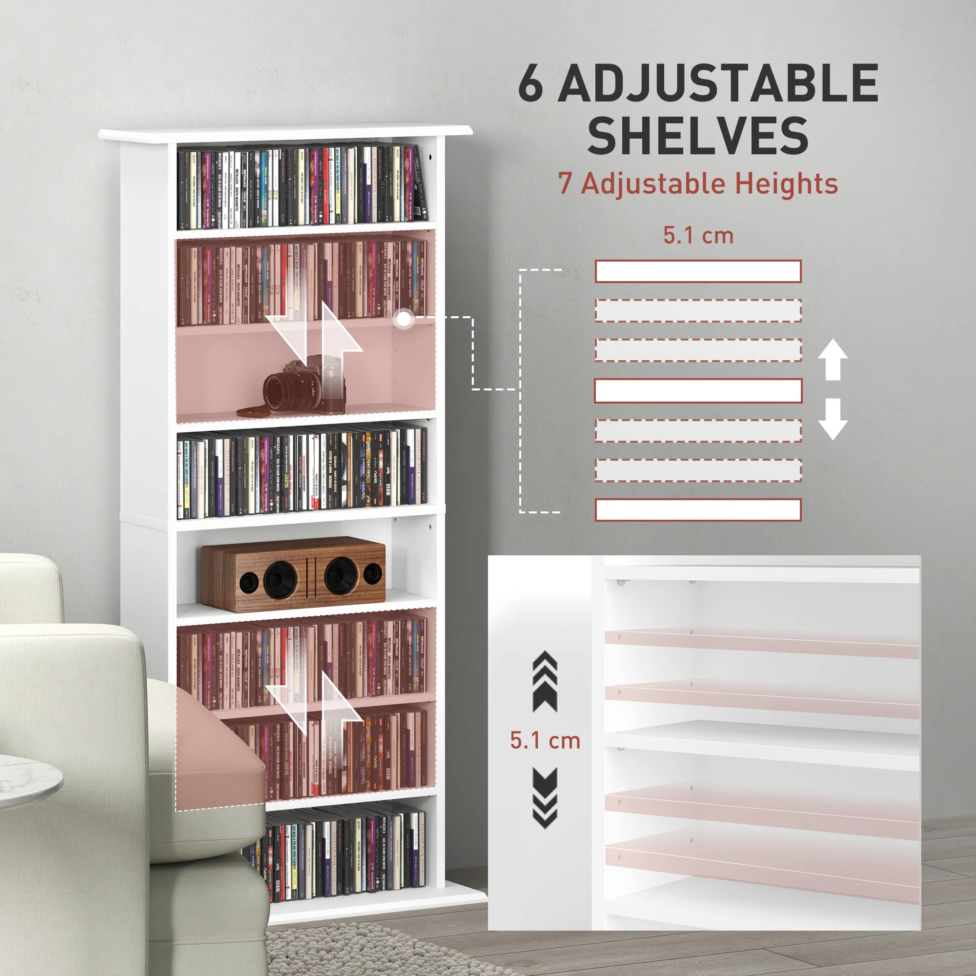 HOMCOM CD Storage Unit DVD Tower Blu-ray Storage Shelf For Living Room - Image 22