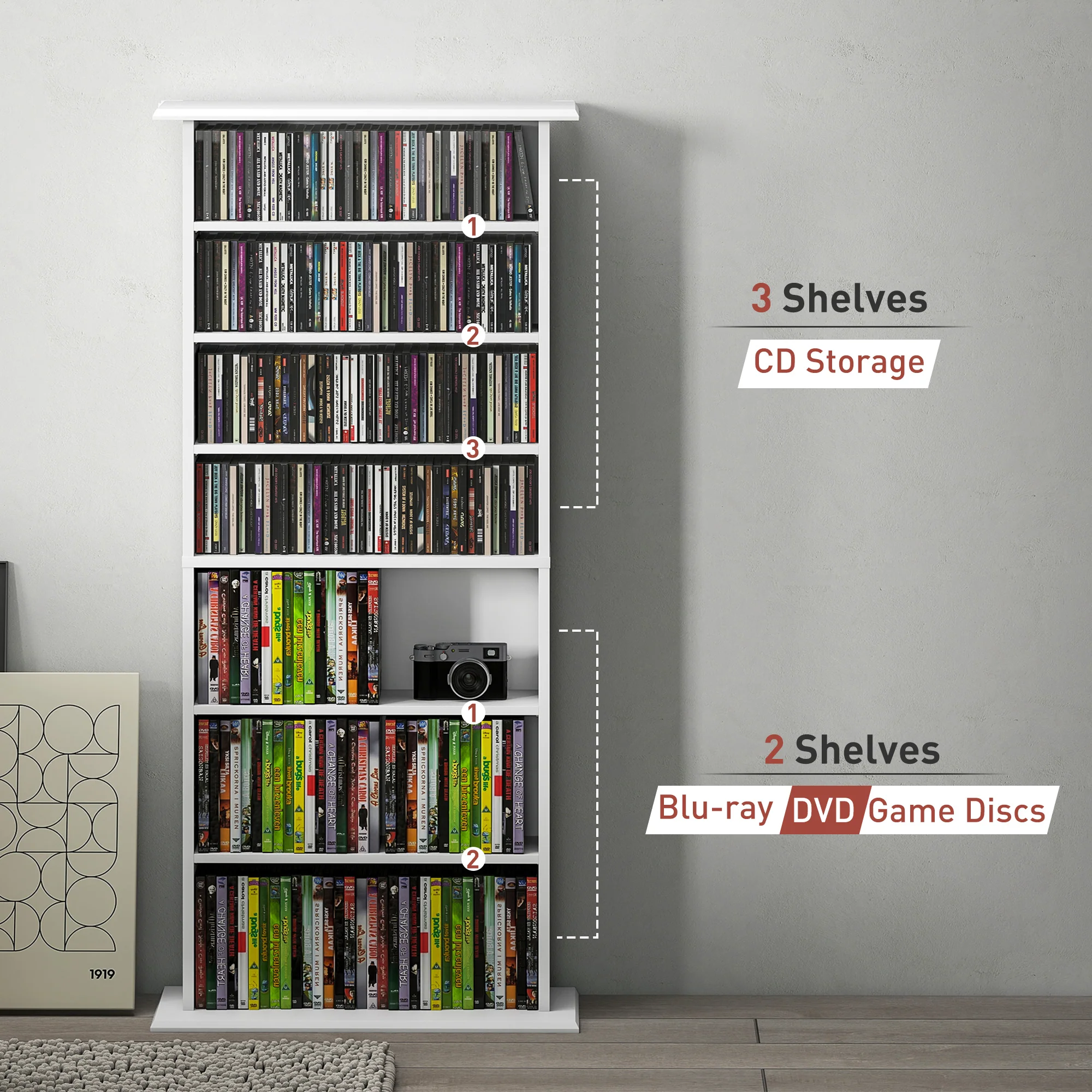 HOMCOM CD Storage Unit DVD Tower Blu-ray Storage Shelf For Living Room - Image 26