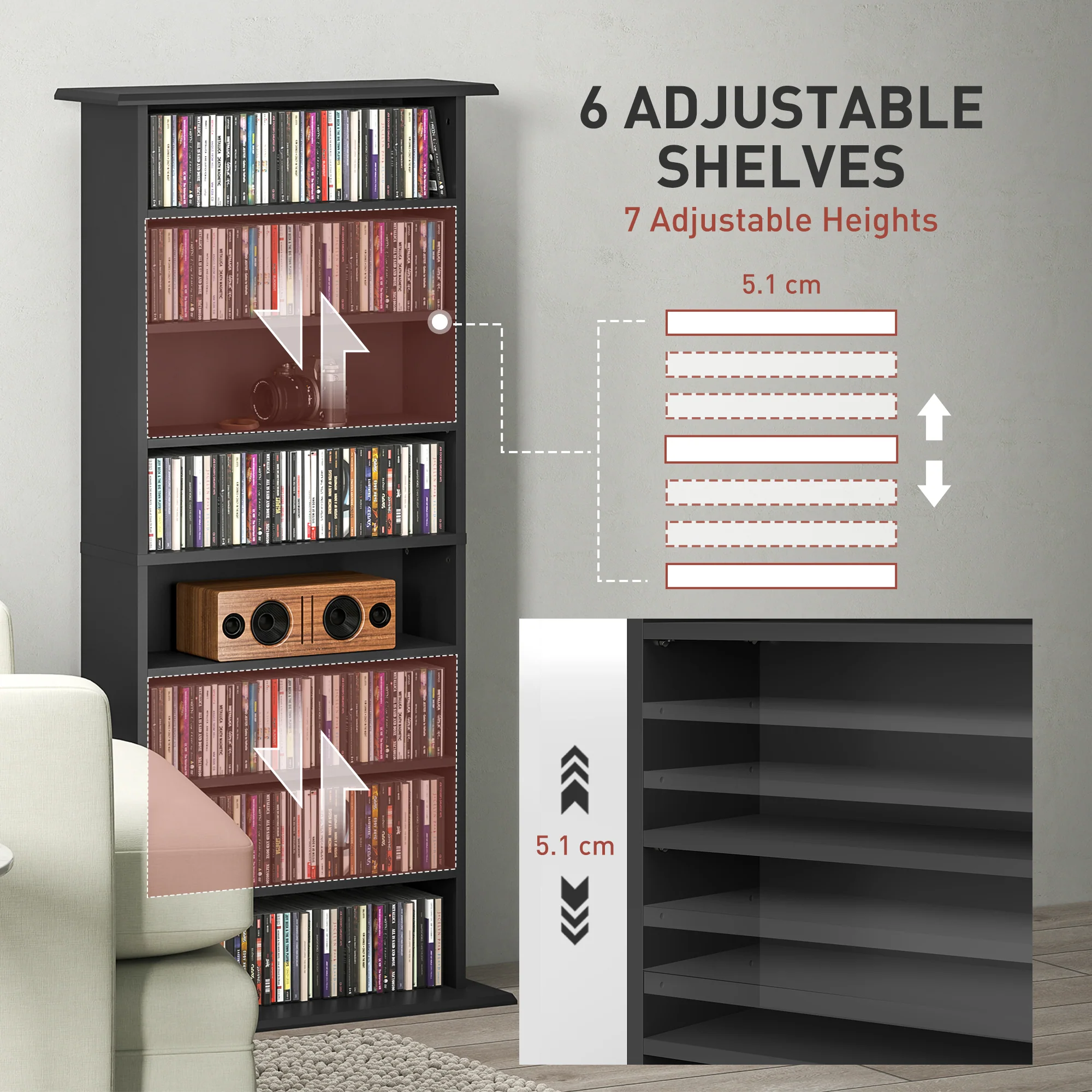 HOMCOM CD Storage Unit DVD Tower Blu-ray Storage Shelf For Living Room - Image 4