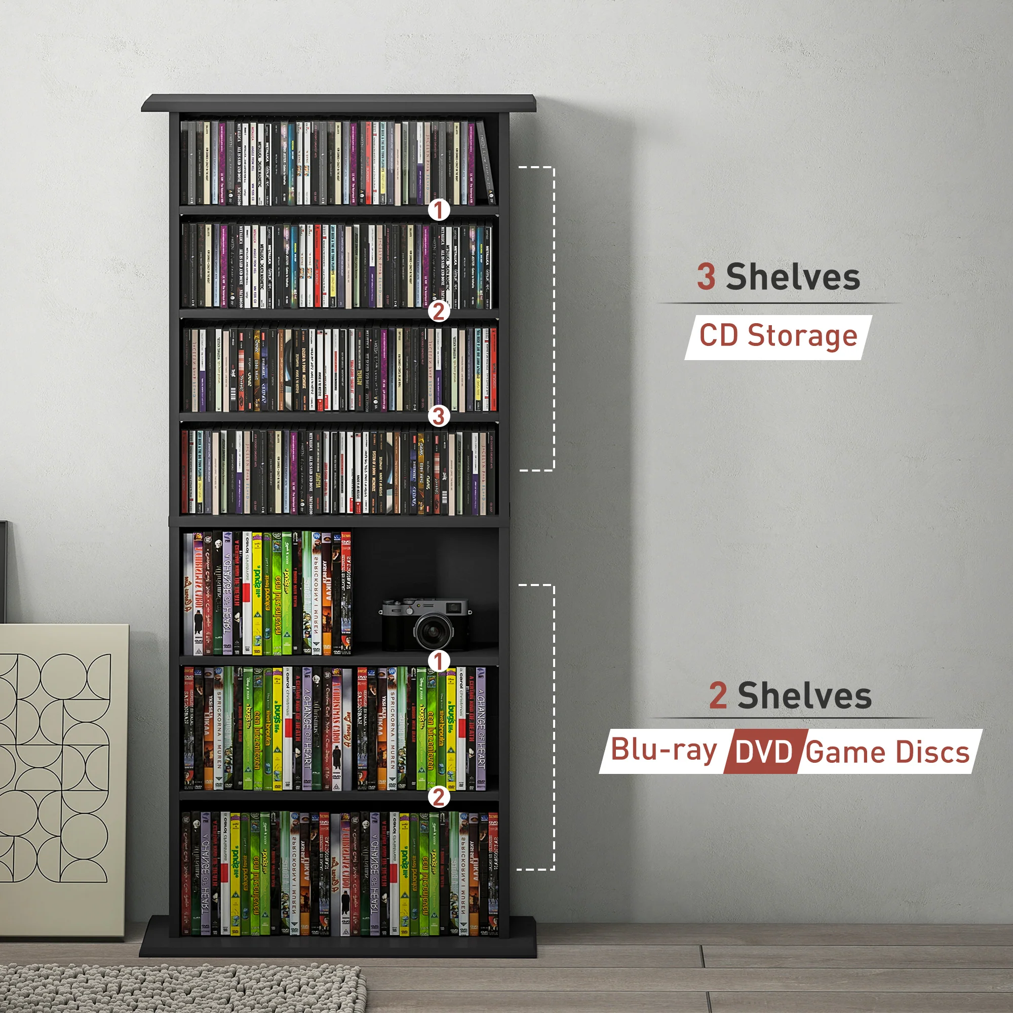HOMCOM CD Storage Unit DVD Tower Blu-ray Storage Shelf For Living Room - Image 8