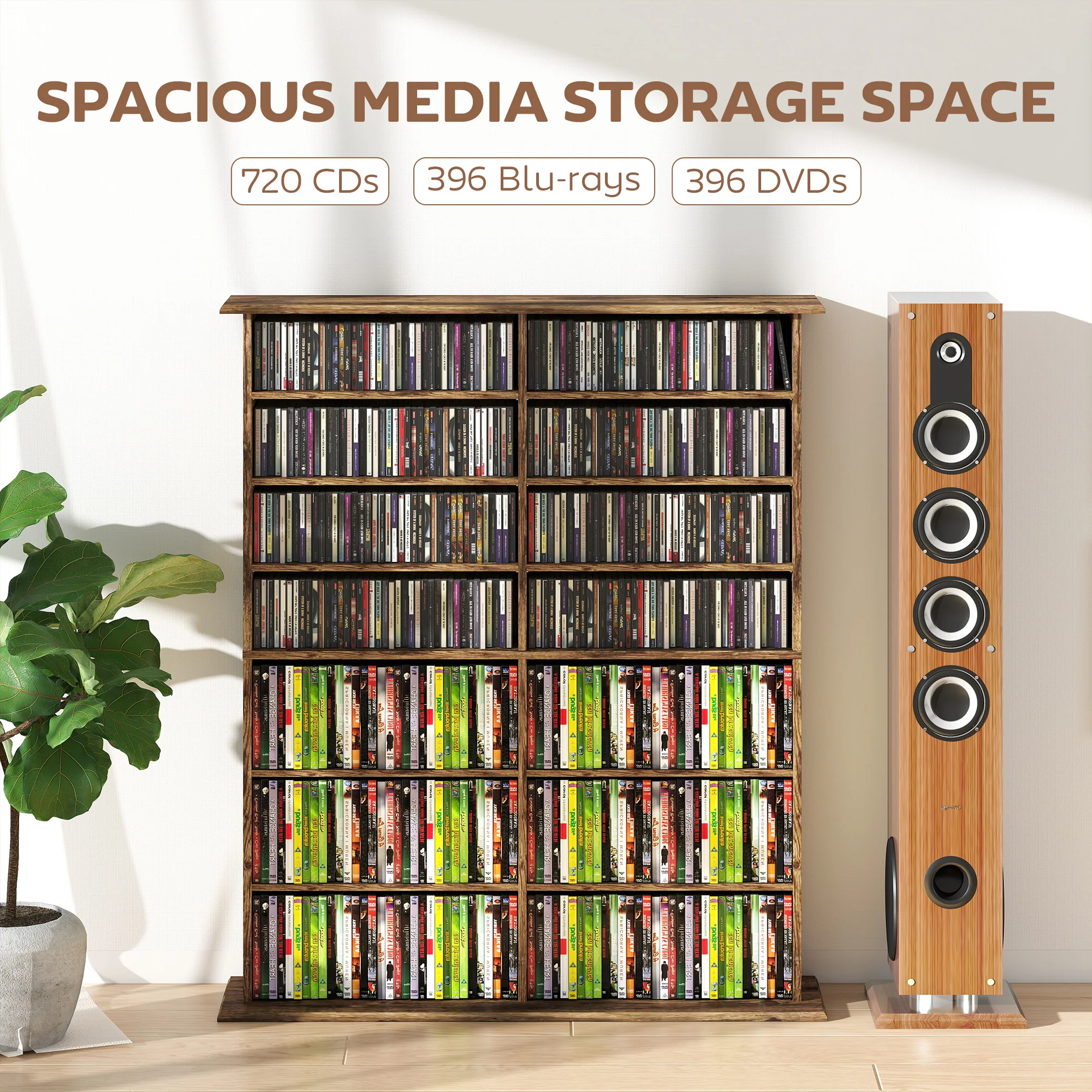 HOMCOM CD Storage Unit DVD Tower Blu-ray Storage Shelf for Office, Brown - Image 3