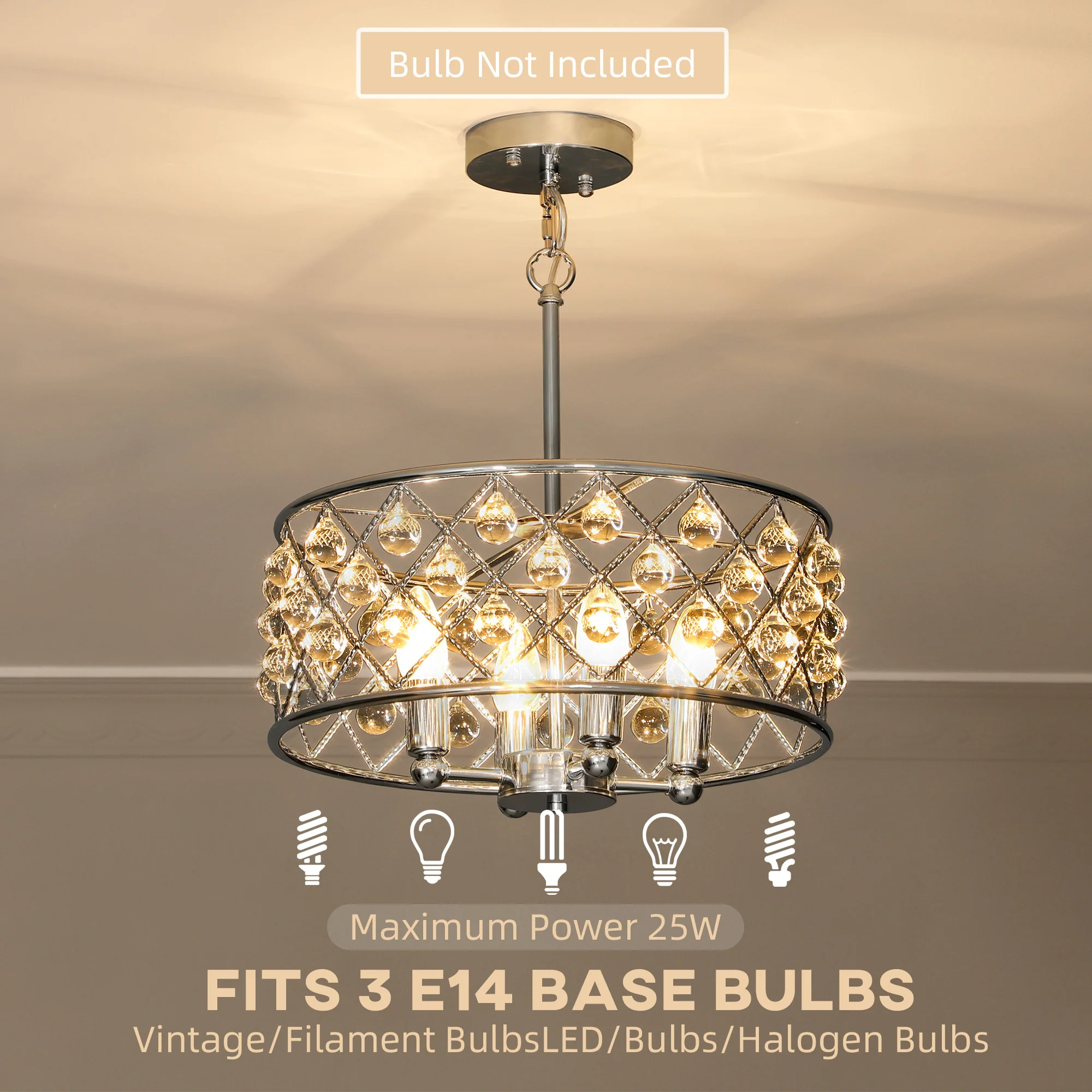 HOMCOM Ceiling Light With Adjustable Height, Modern Crystal Chandelier - Image 4