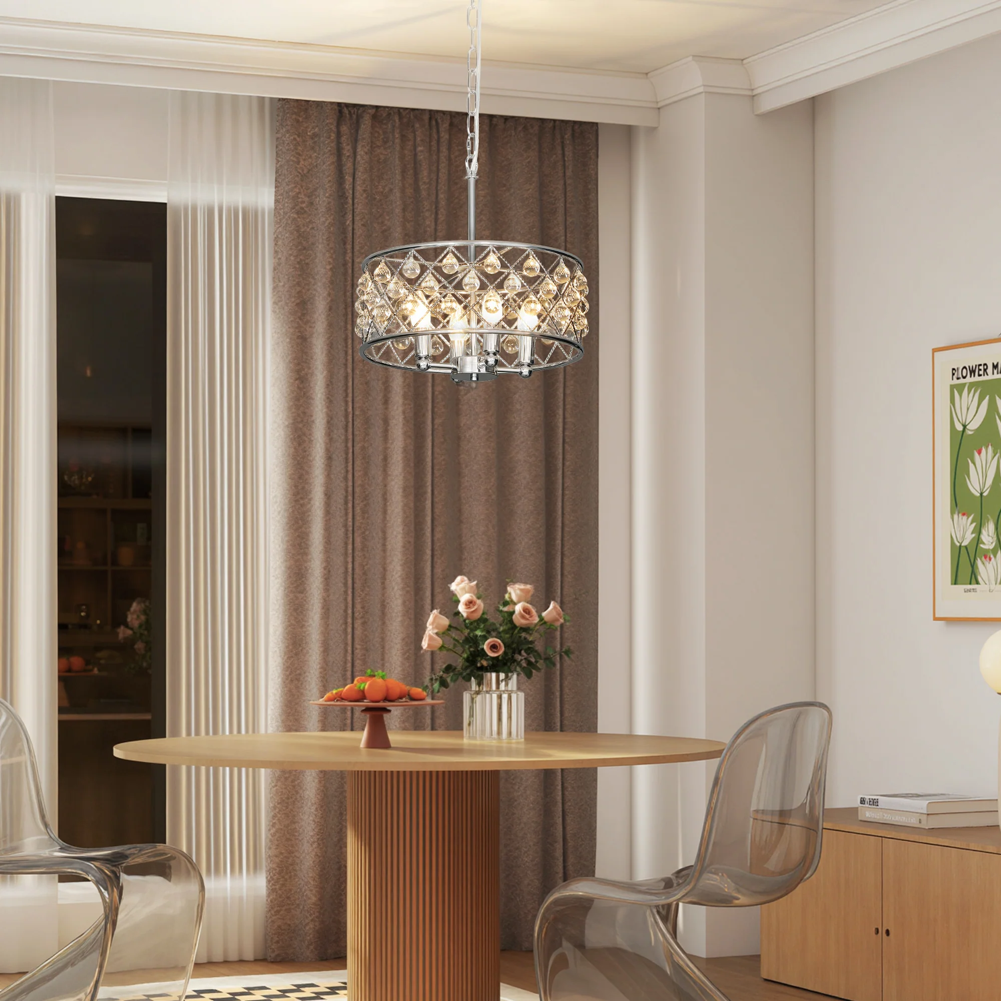 HOMCOM Ceiling Light With Adjustable Height, Modern Crystal Chandelier - Image 7