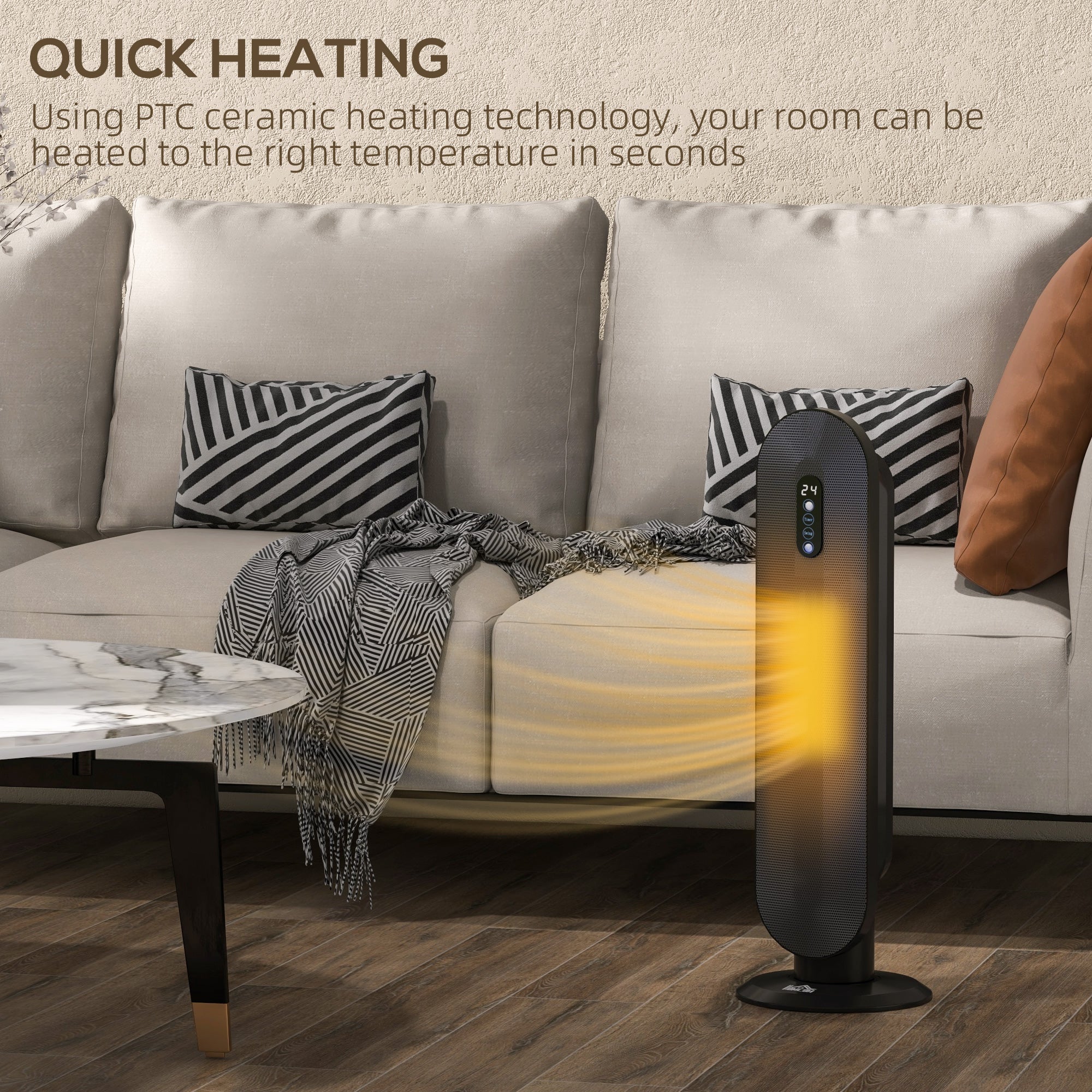 HOMCOM Ceramic Space Heater Tower Heater W/ 45° Oscillation, Black - Image 4