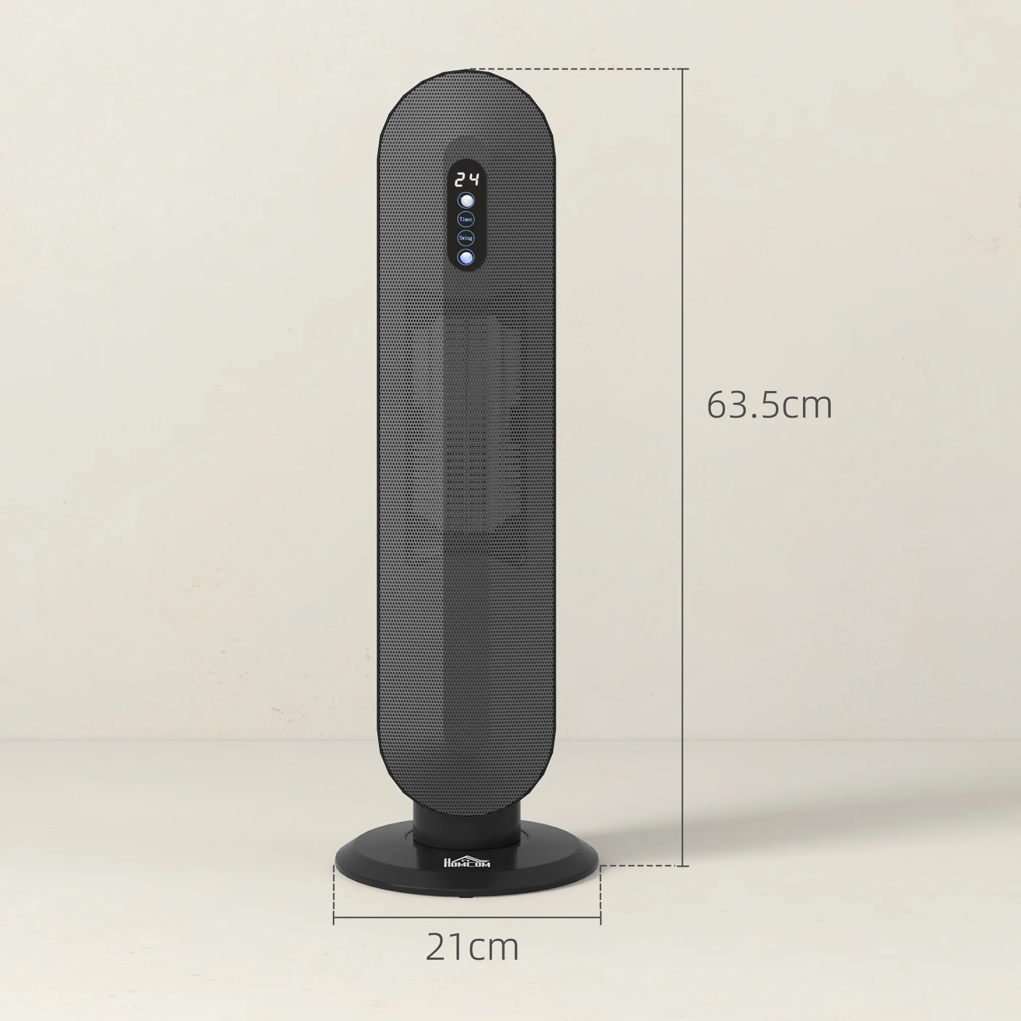 HOMCOM Ceramic Space Heater Tower Heater W/ 45° Oscillation, Black - Image 5