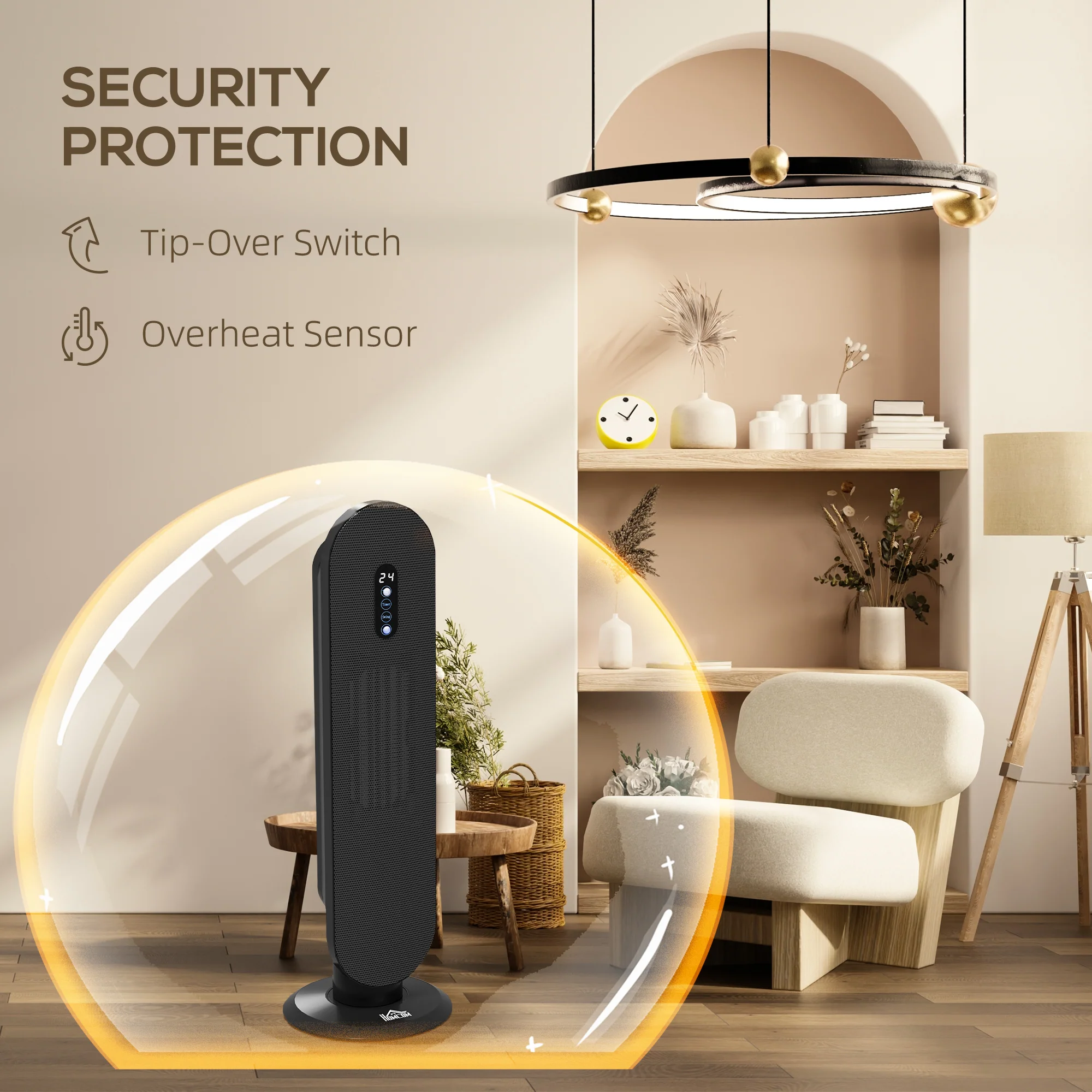 HOMCOM Ceramic Space Heater Tower Heater W/ 45° Oscillation, Black - Image 6