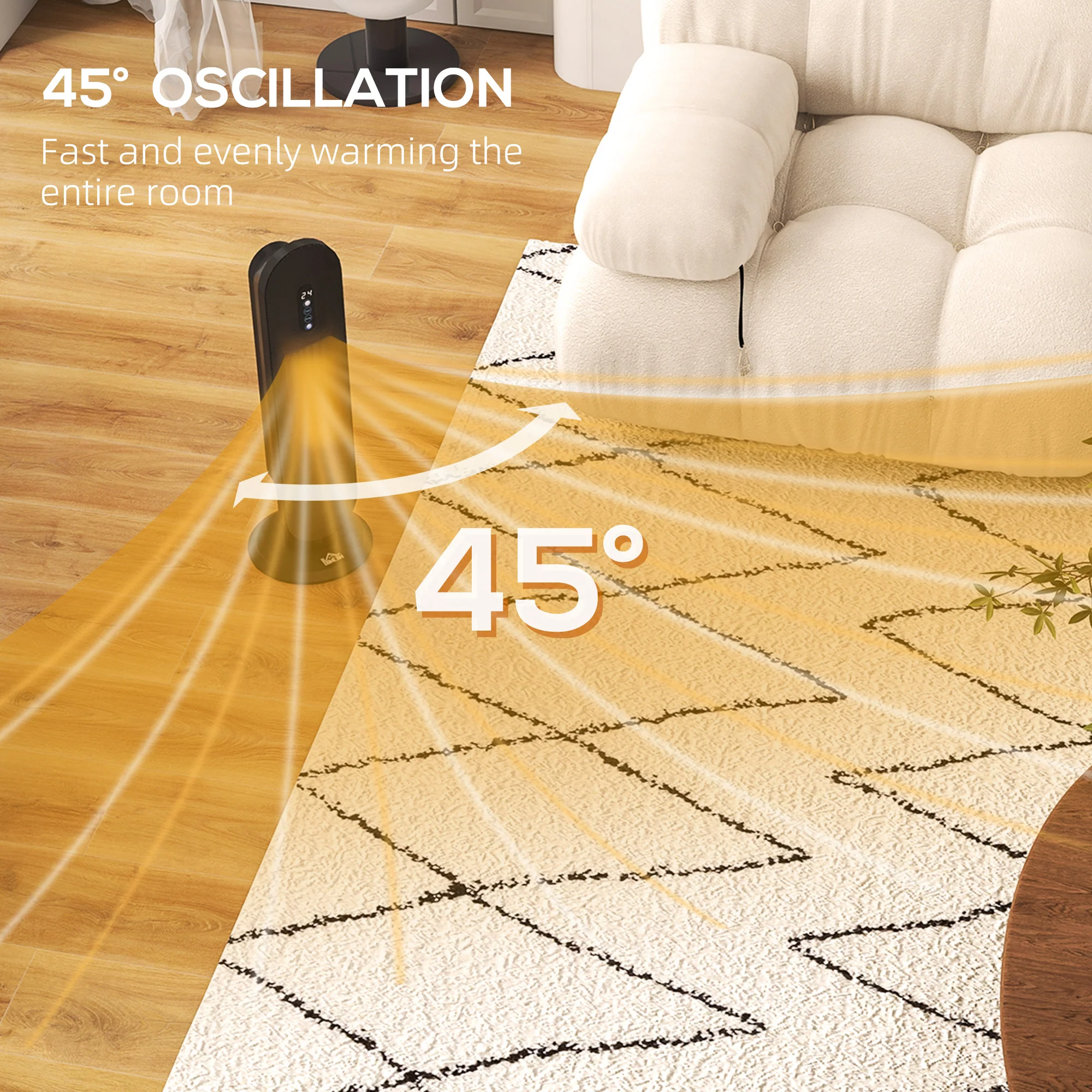 HOMCOM Ceramic Space Heater Tower Heater W/ 45° Oscillation, Black - Image 7