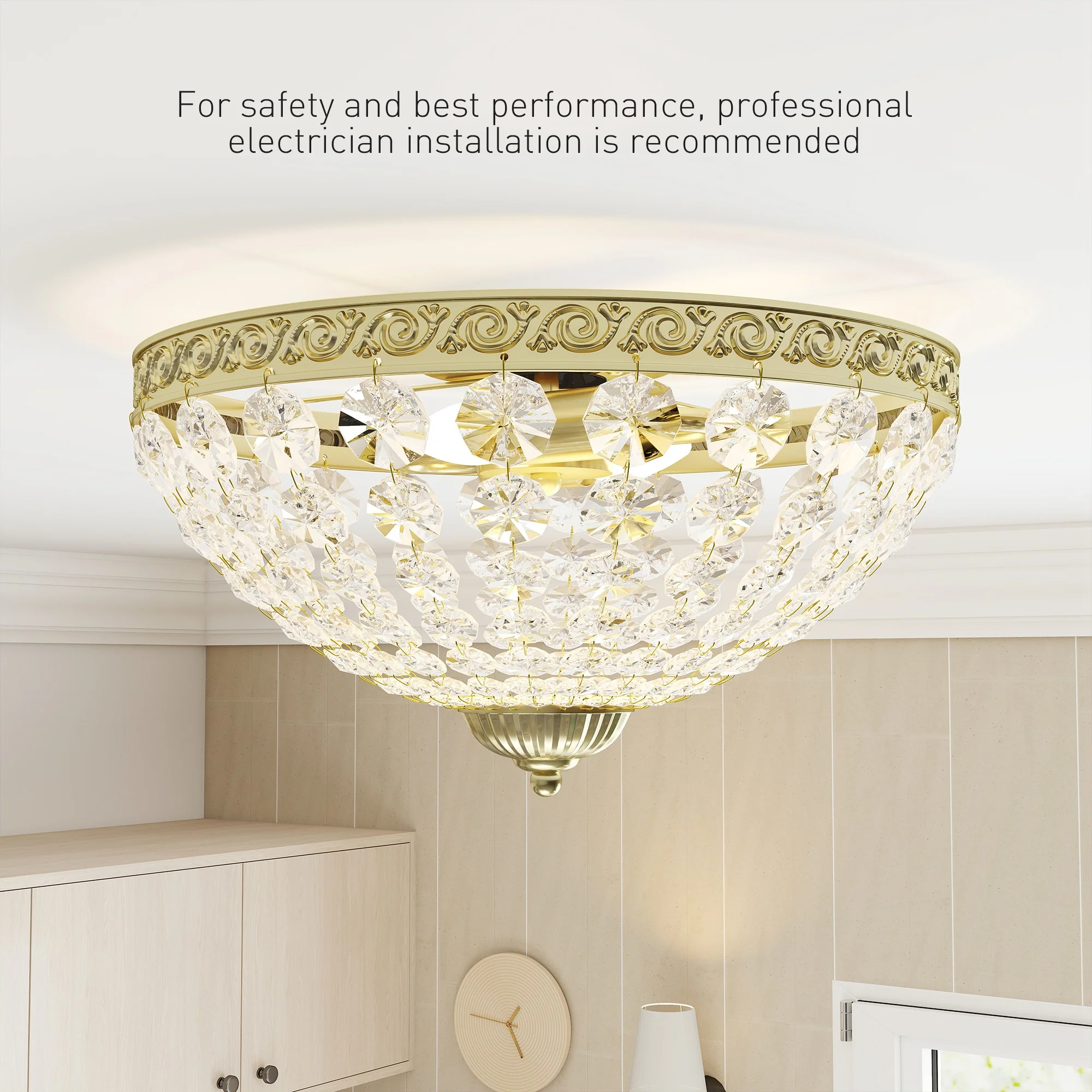 HOMCOM Chandelier Crystal Ceiling Light With E14 Base 2-Lights, Gold - Image 6