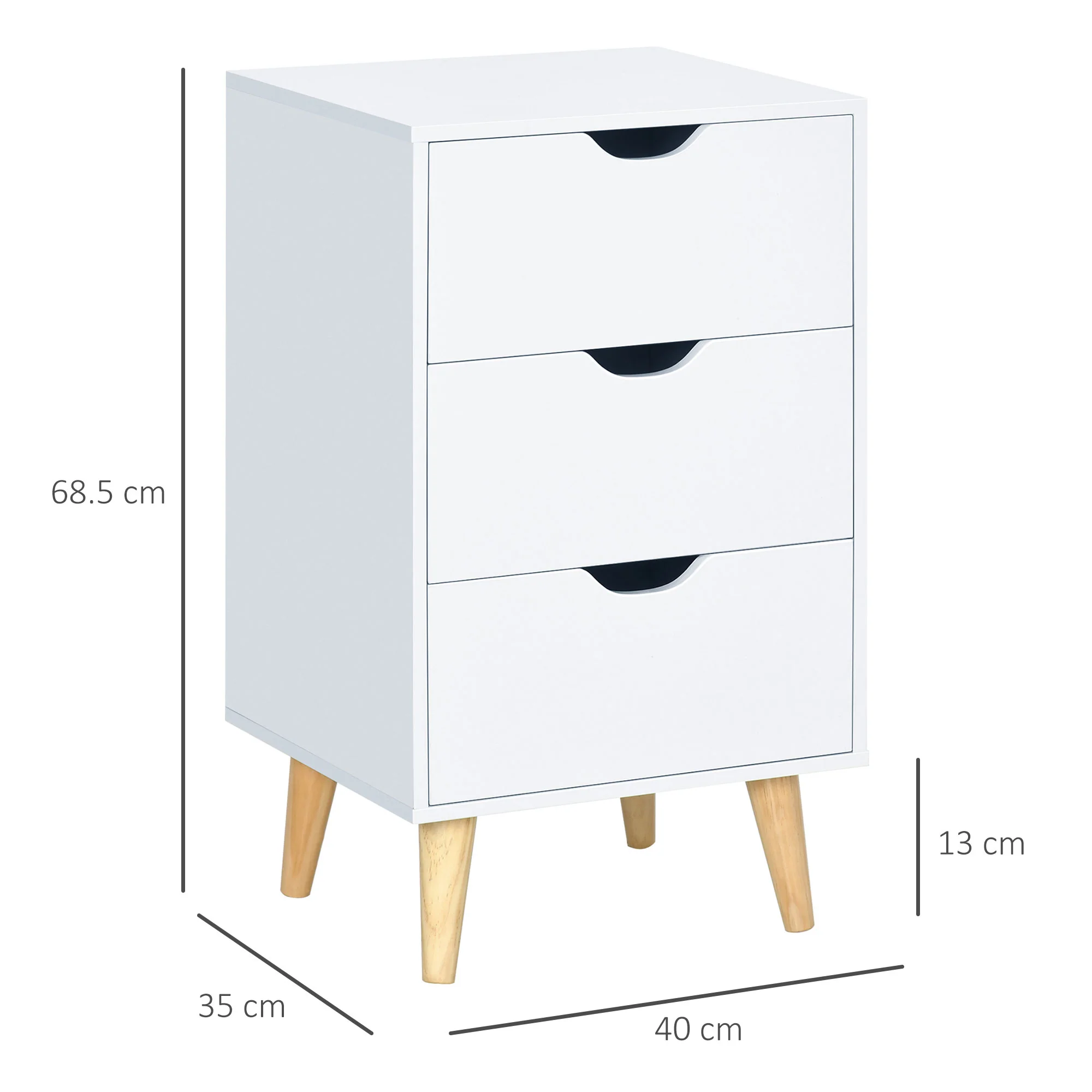 HOMCOM Chest of Drawers, 3 Drawer Unit Storage Chest Bedroom, Cream White - Image 5