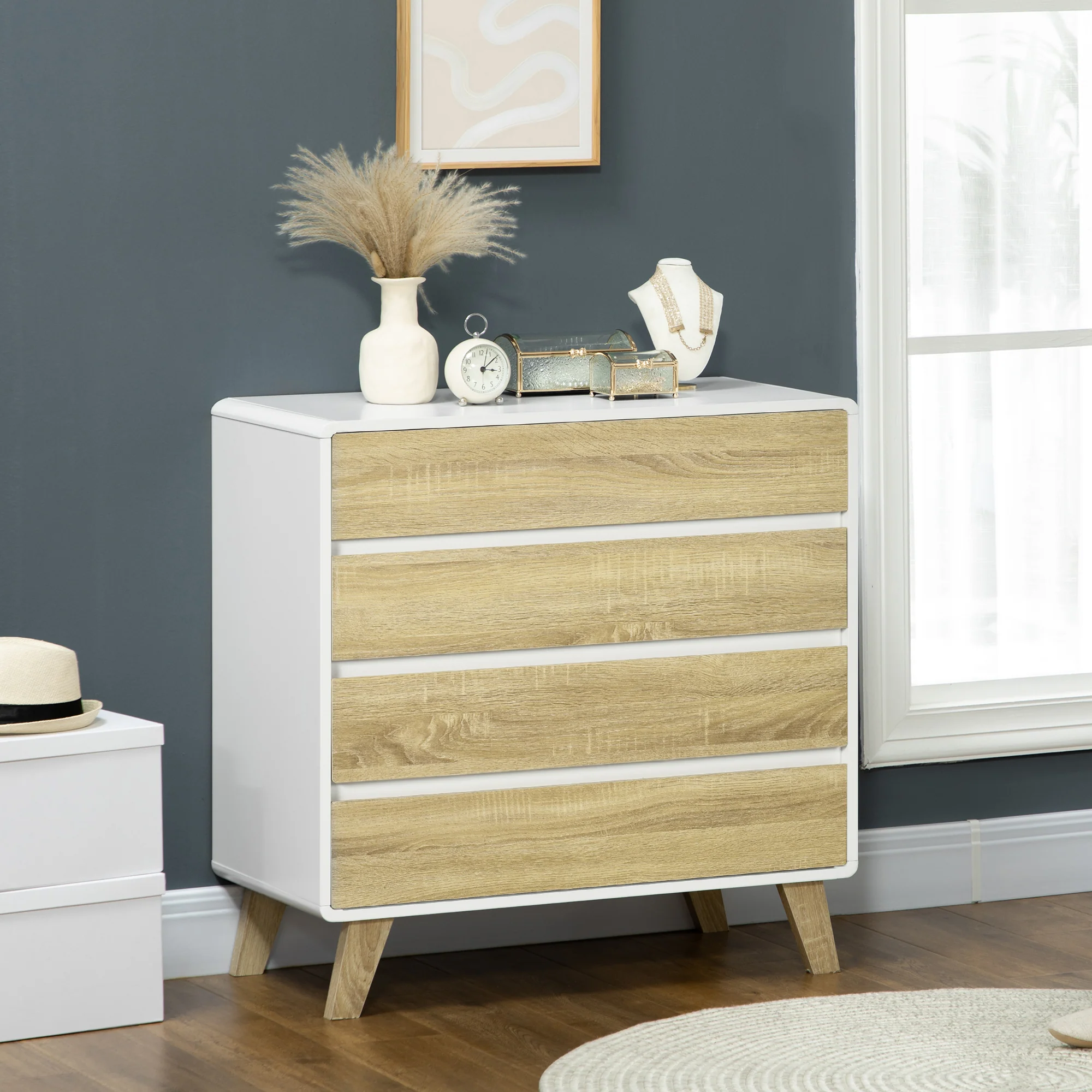 HOMCOM Chest of Drawers, 4 Drawer Storage Cabinet Organiser for Bedroom - Image 2