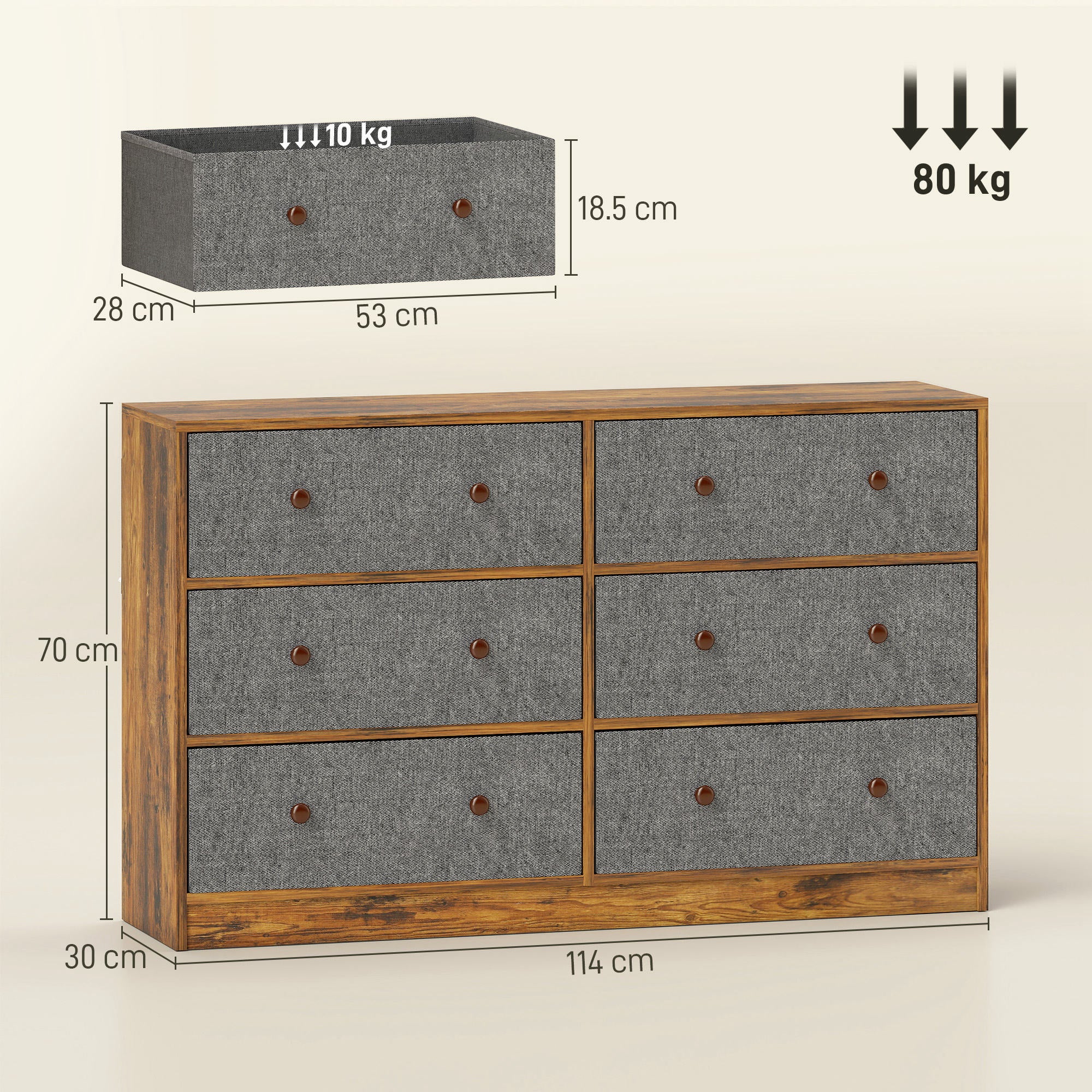HOMCOM Chest Of Drawers, 6 Drawer Dresser For Bedroom - Image 5