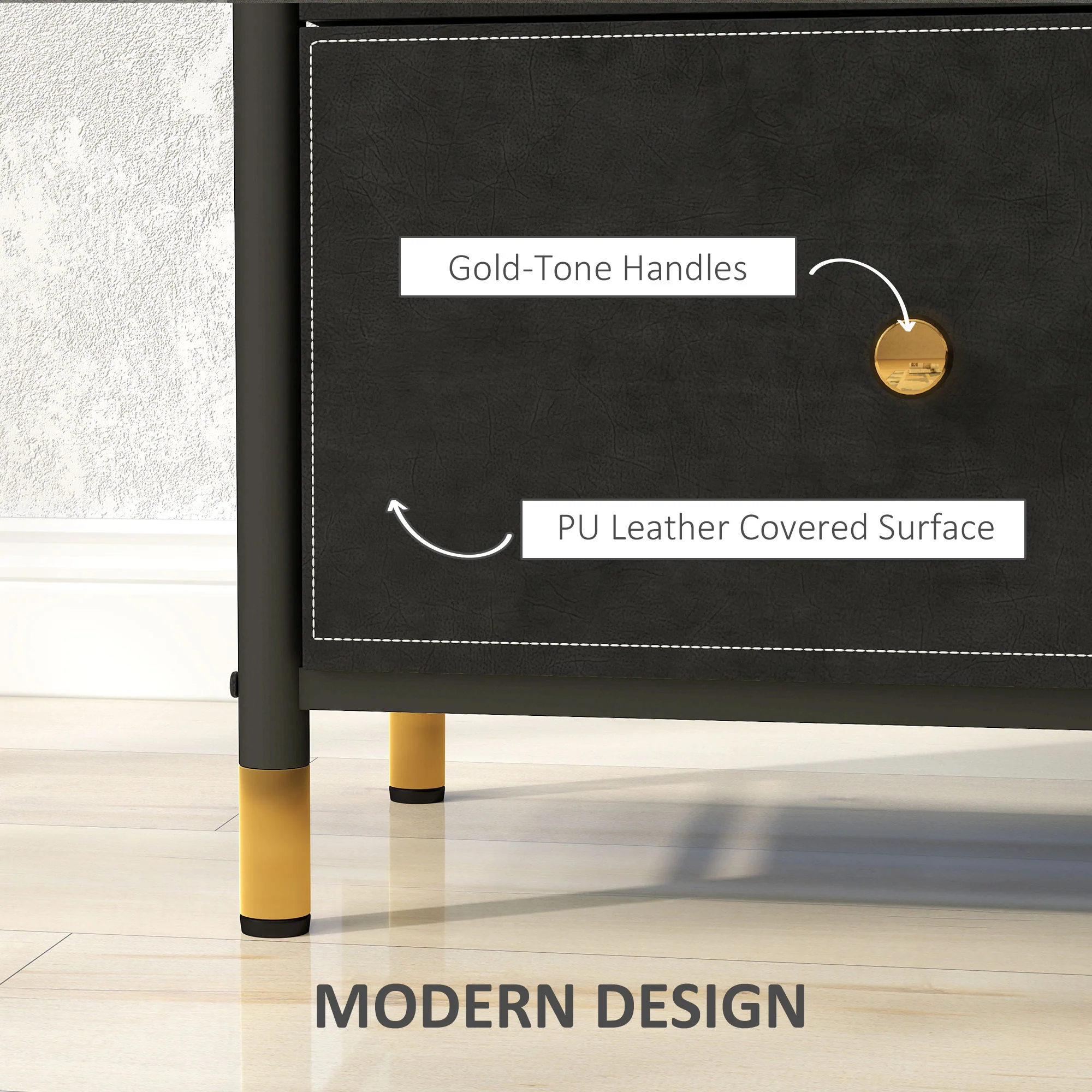 HOMCOM Chest Of Drawers With 3 Drawers For Bedroom, Living Room, Black - Image 4