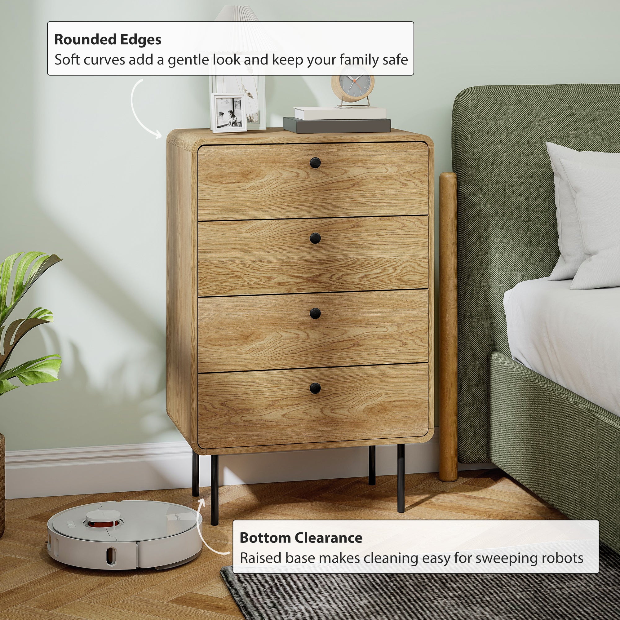 HOMCOM Chest of Drawers with 4 Drawers, Modern Dresser for Bedroom, Oak - Image 4