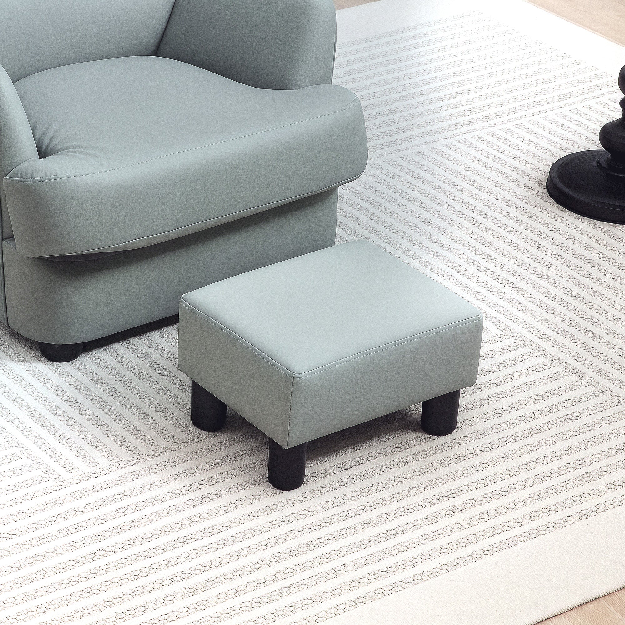 HOMCOM Chic Faux Leather Footstool Small Footrest With 4 Plastic Legs, Grey - Image 2
