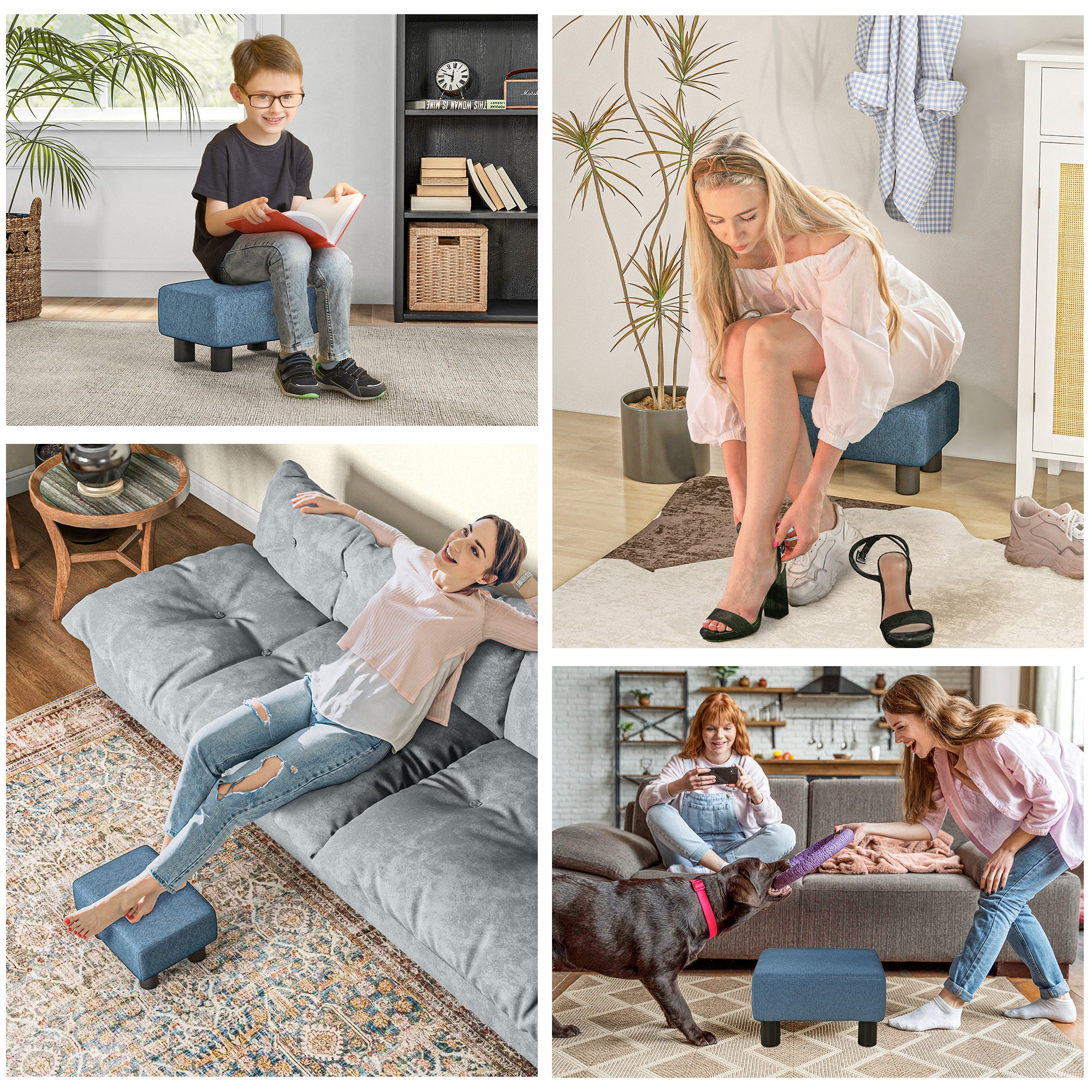 HOMCOM Chic Linen Fabric Grey Footstool Ottoman Cube With 4 Plastic Legs - Image 24