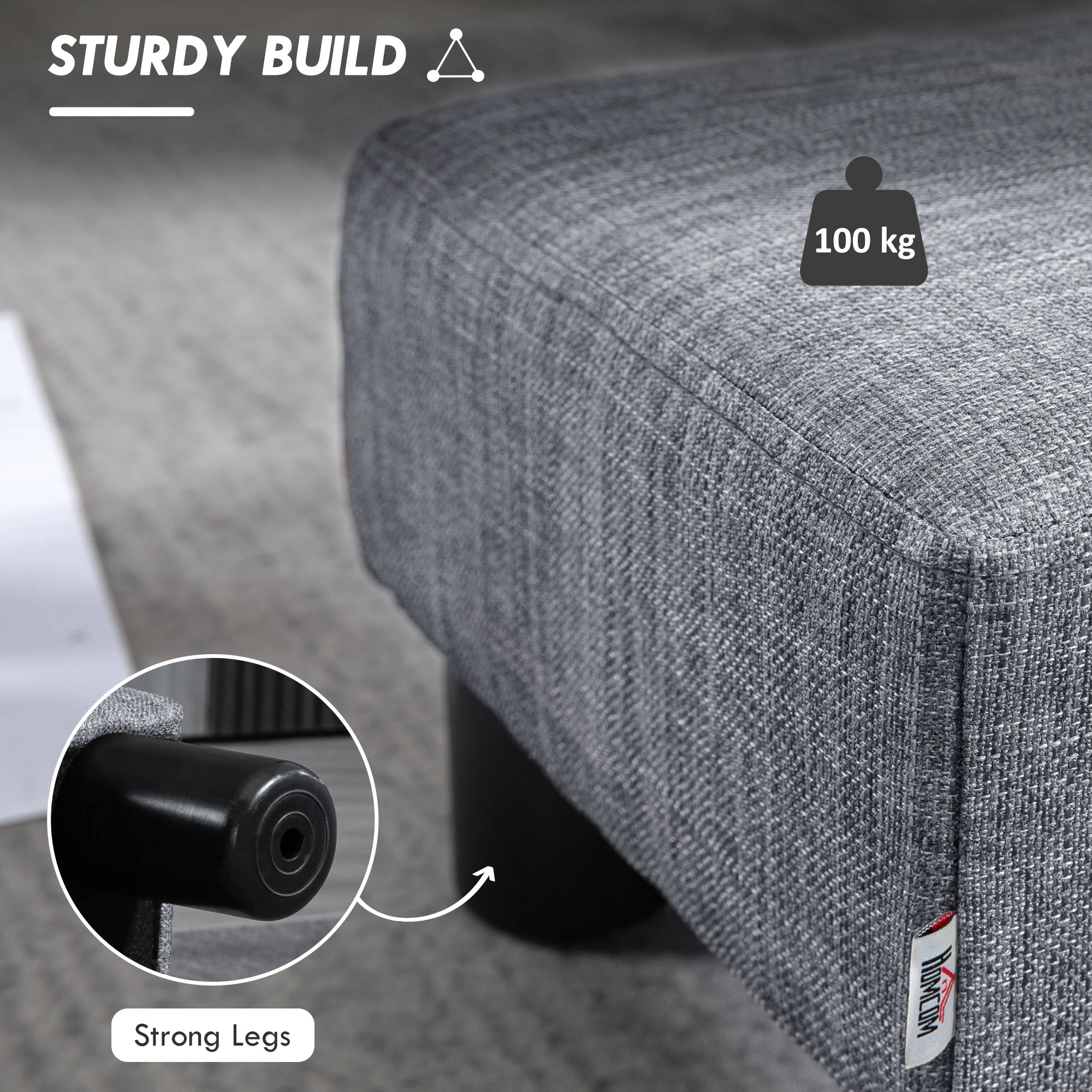 HOMCOM Chic Linen Fabric Grey Footstool Ottoman Cube With 4 Plastic Legs - Image 4
