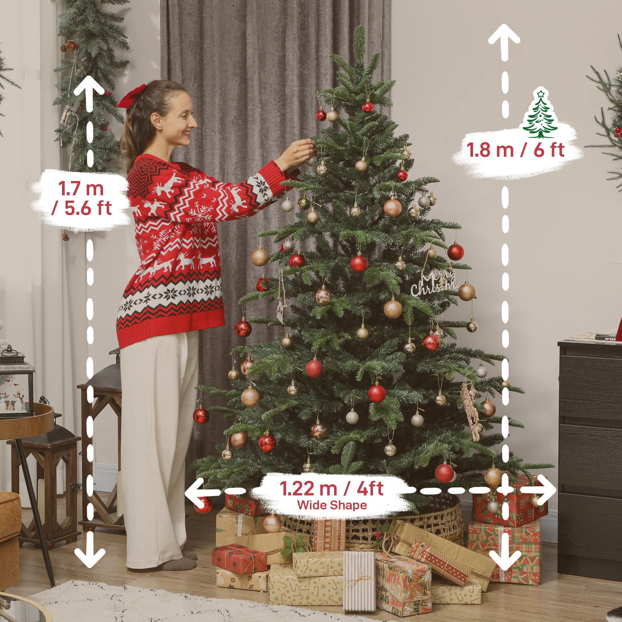 HOMCOM Christmas Tree Hinged Xmas Tree with Realistic Branches - Image 12