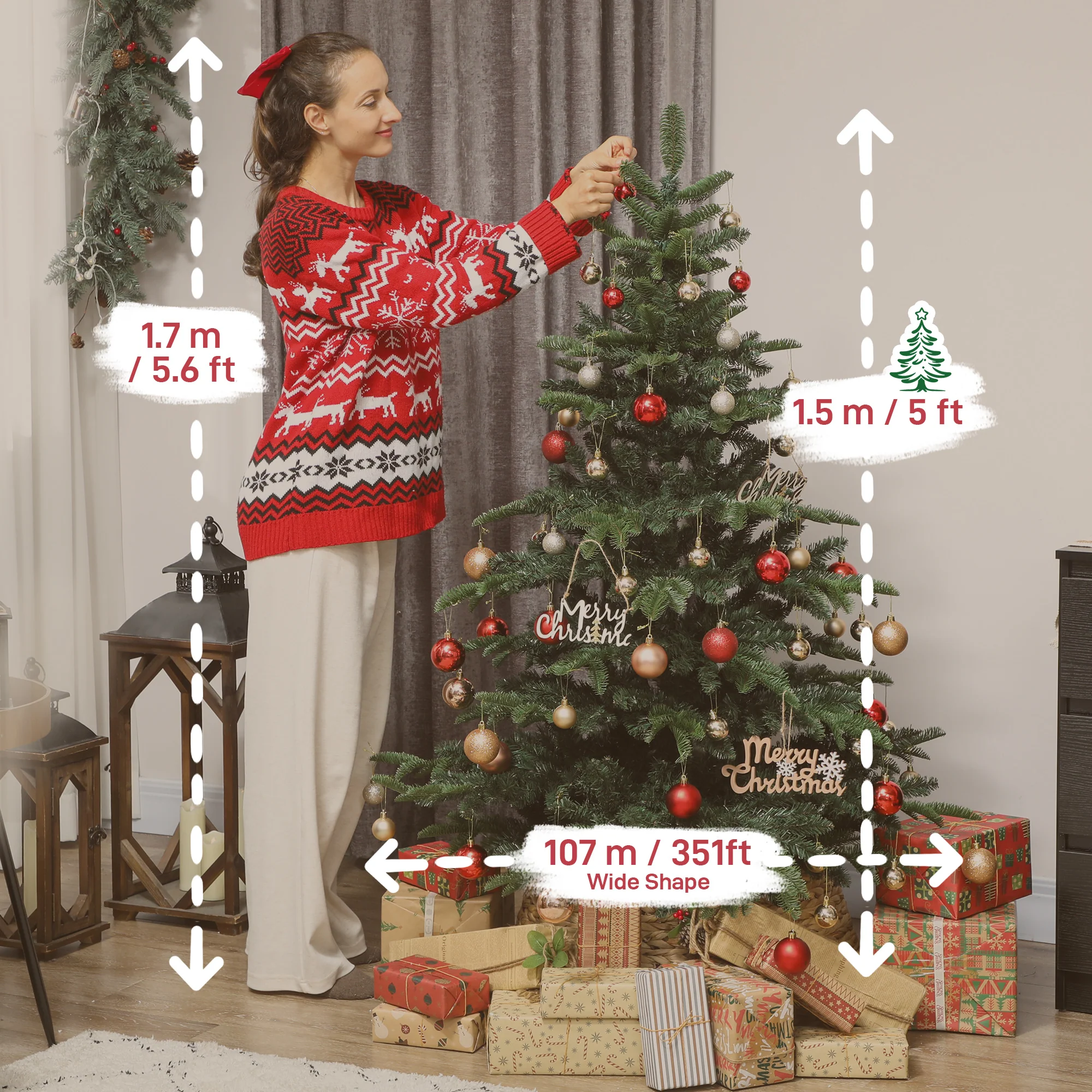 HOMCOM Christmas Tree Hinged Xmas Tree with Realistic Branches - Image 3