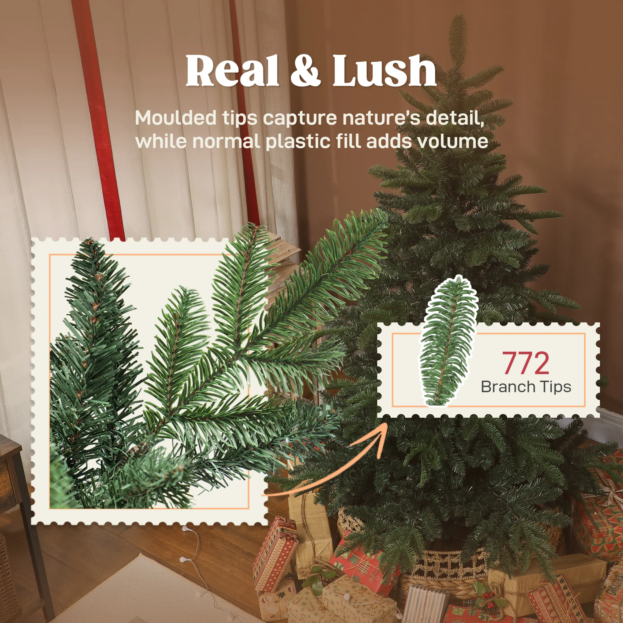 HOMCOM Christmas Tree Hinged Xmas Tree with Realistic Branches - Image 5