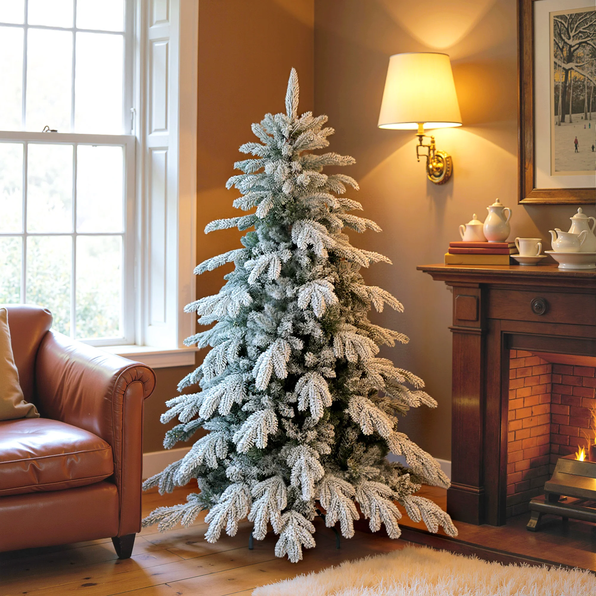 HOMCOM Christmas Tree With Flocked Realistic Tips, Hinged Xmas Tree - Image 2