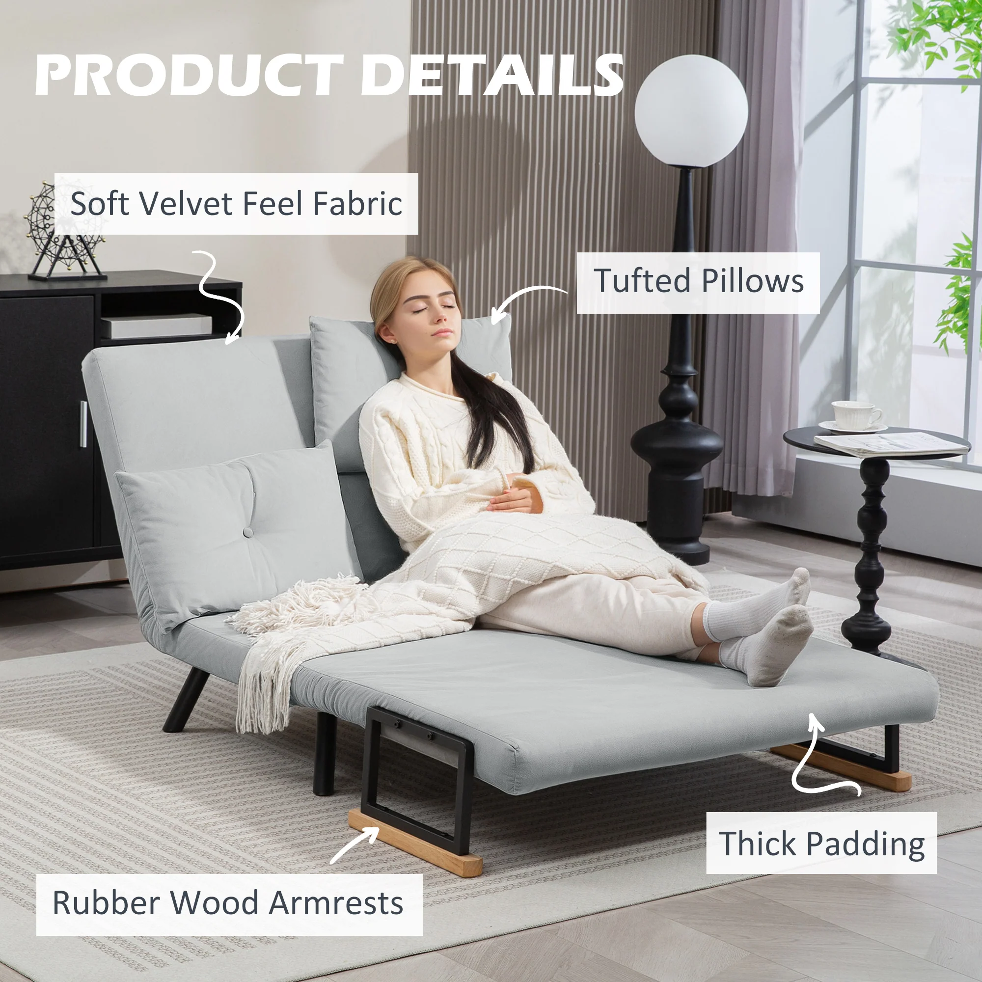 HOMCOM Click Clack 2 Seater Sofa Bed For Living Room, Guest Room, Light Grey - Image 15
