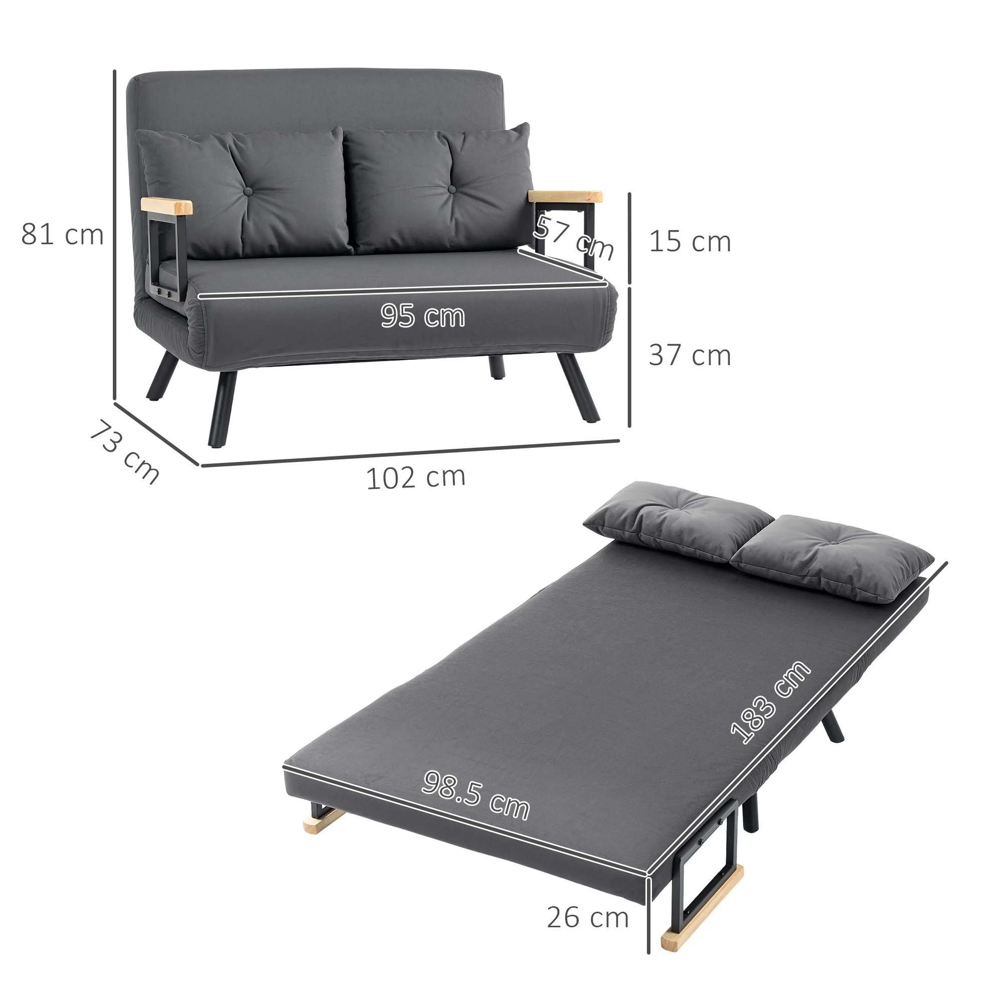 HOMCOM Click Clack 2 Seater Sofa Bed For Living Room, Guest Room, Light Grey - Image 5