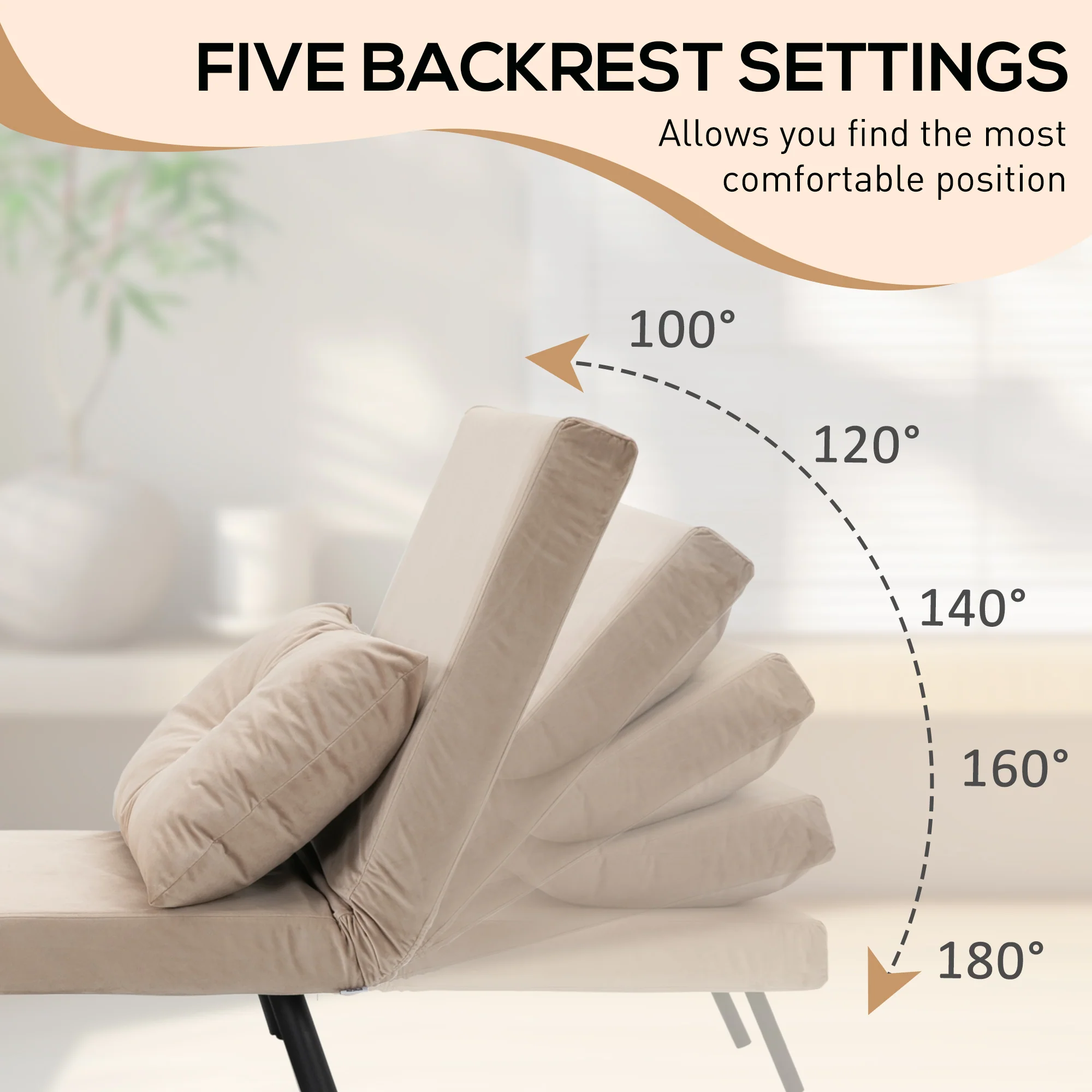 HOMCOM Click Clack Single Chair Bed Settee for Living Room, Guest Room, Beige - Image 4
