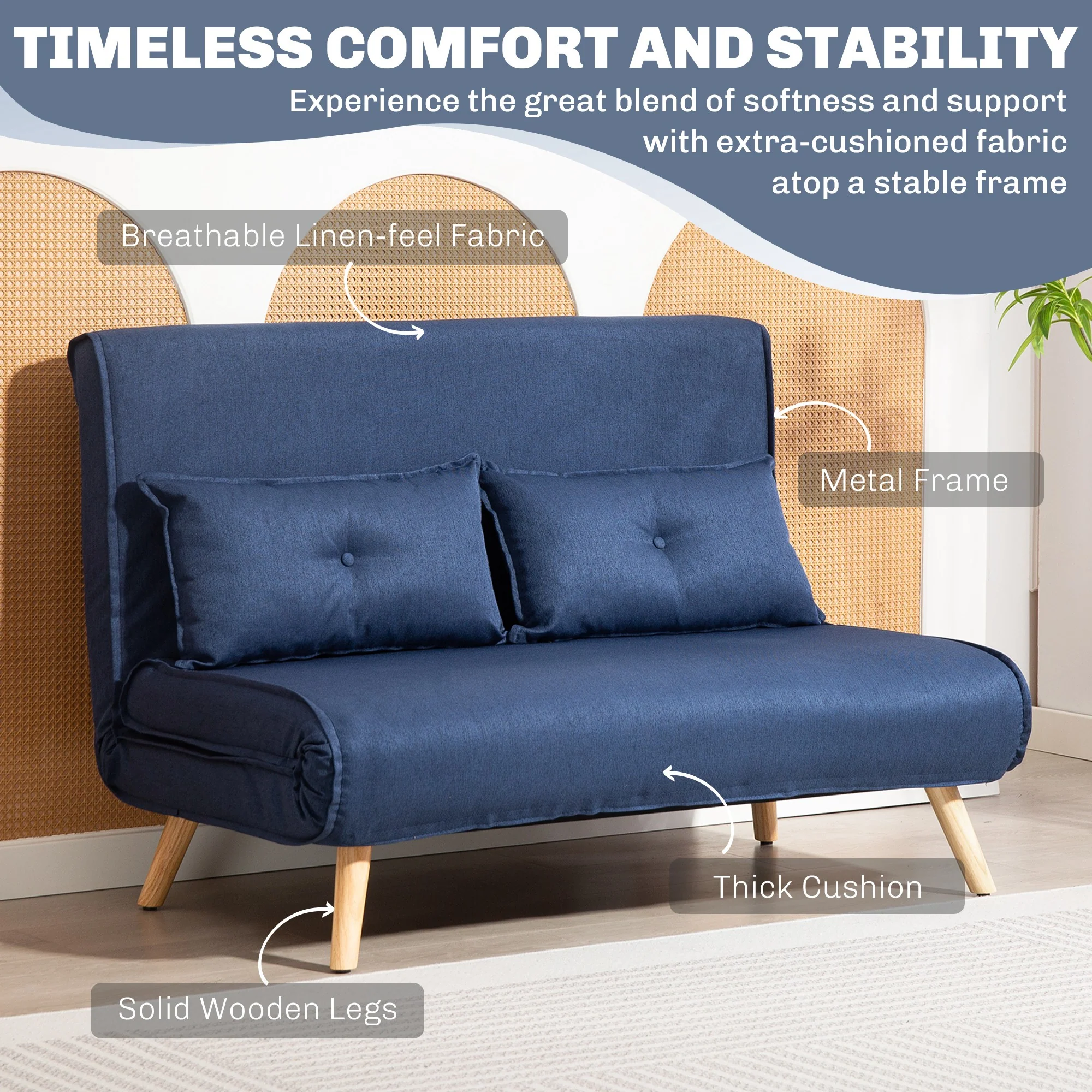 HOMCOM Click Clack Sofa Bed, 2 Seater Bed Settee For Living Room - Image 15