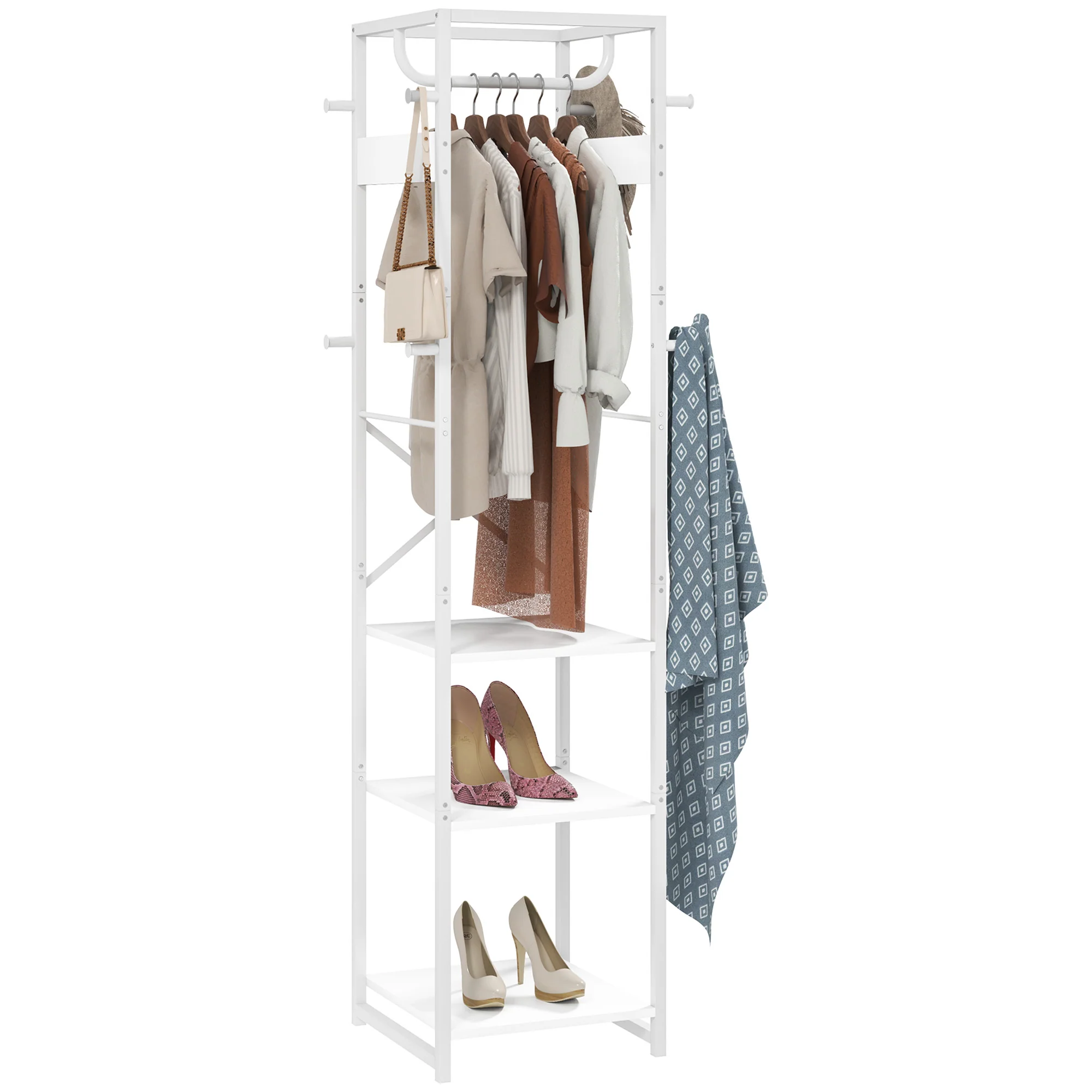 HOMCOM Clothes Rail With Storage Shelf And Hooks, Clothes Rack - Image 10