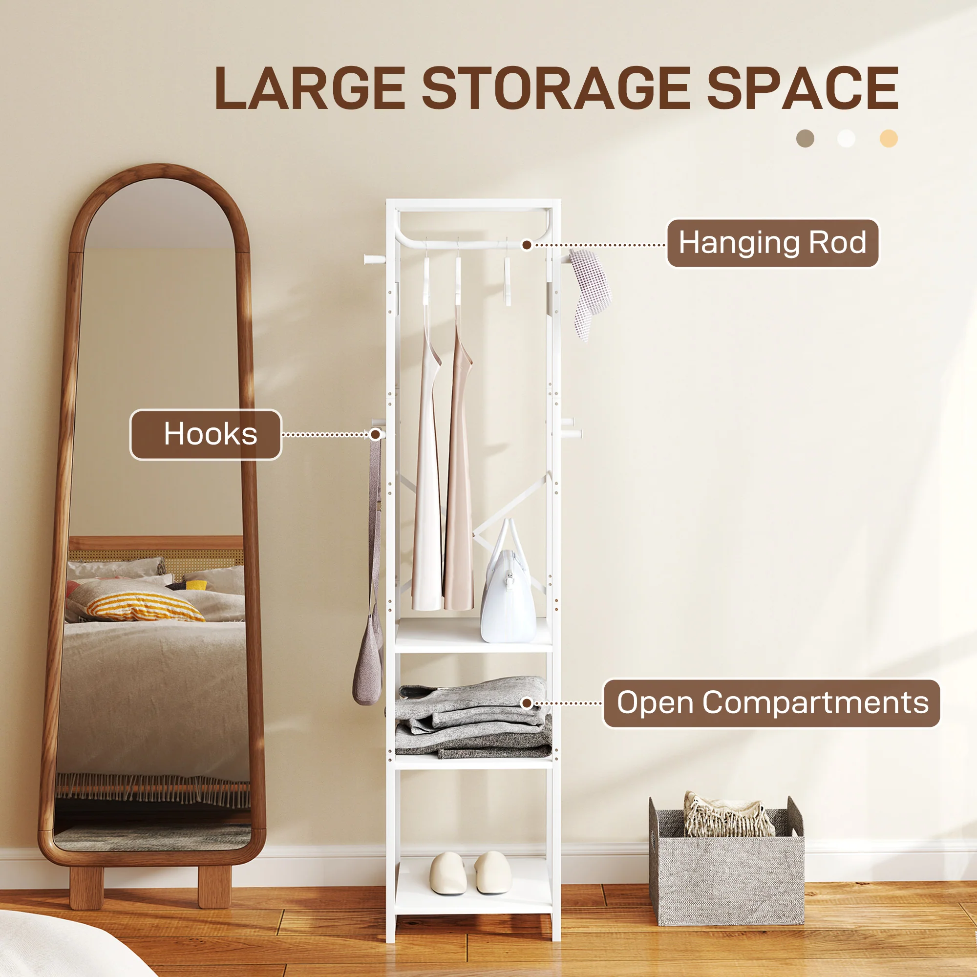 HOMCOM Clothes Rail With Storage Shelf And Hooks, Clothes Rack - Image 12