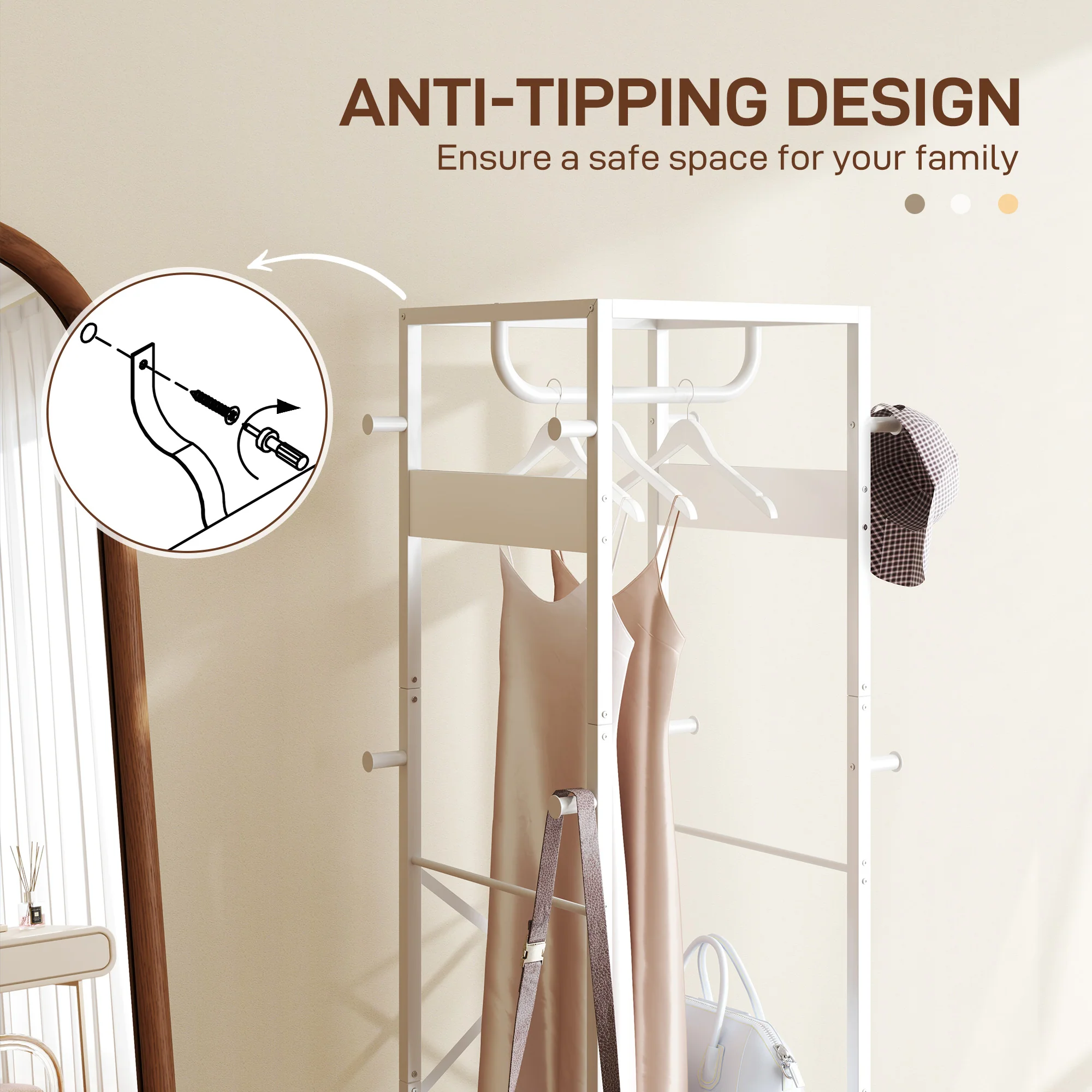 HOMCOM Clothes Rail With Storage Shelf And Hooks, Clothes Rack - Image 13