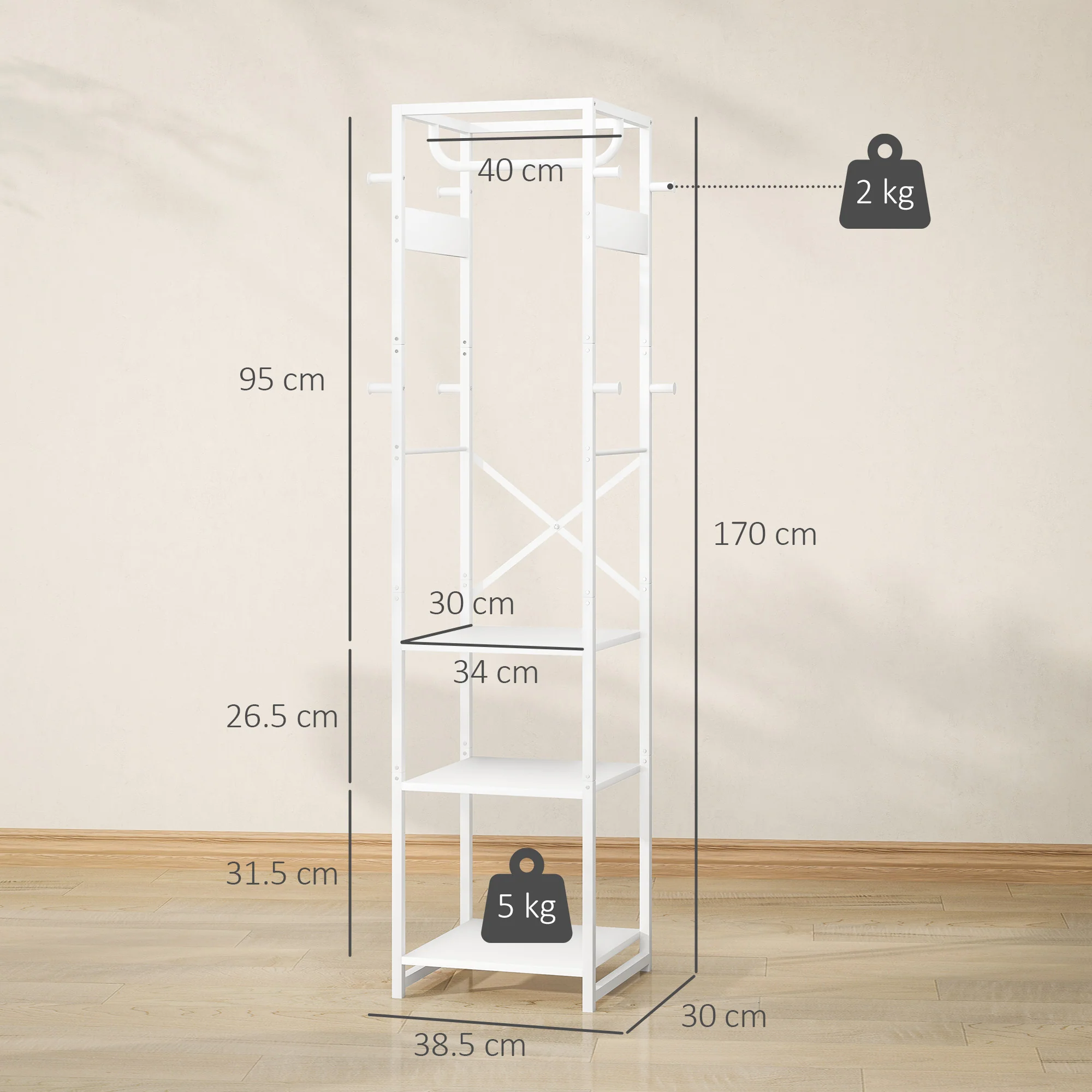 HOMCOM Clothes Rail With Storage Shelf And Hooks, Clothes Rack - Image 14