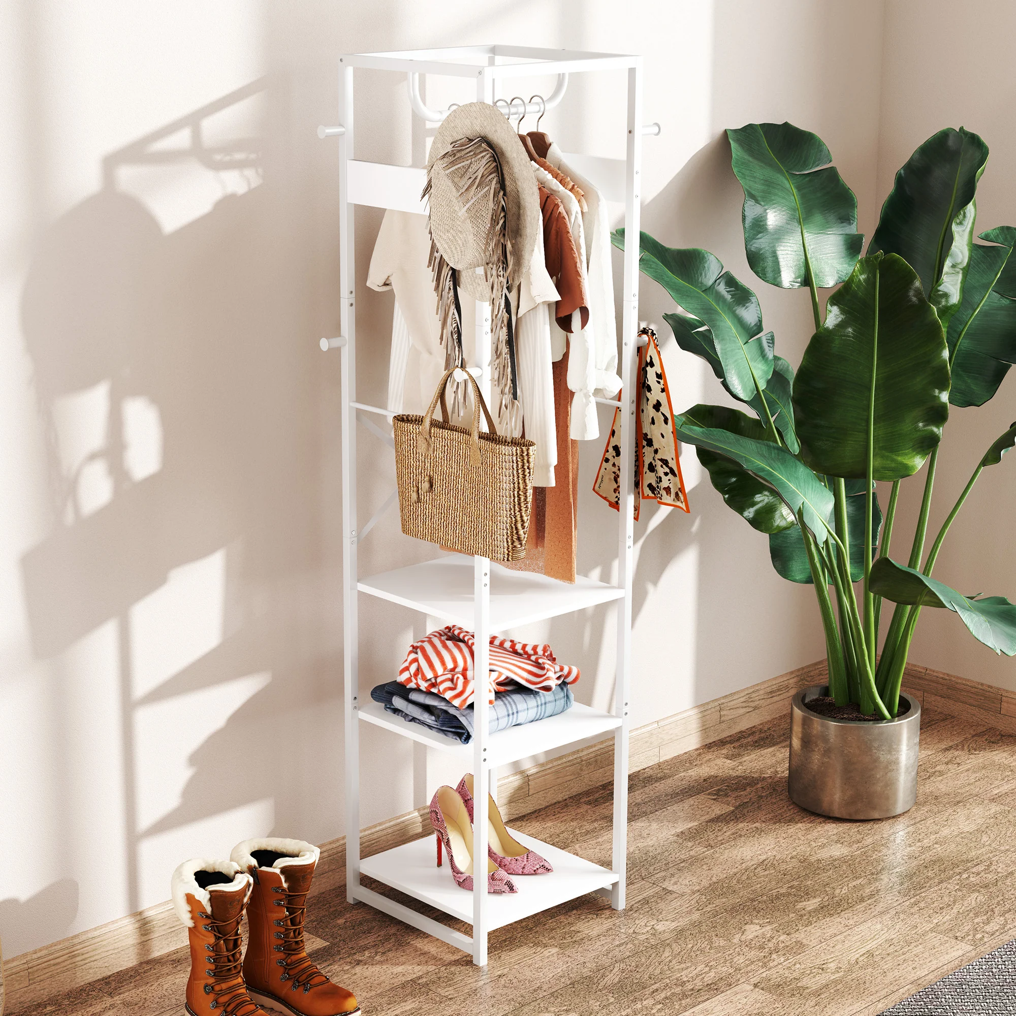 HOMCOM Clothes Rail With Storage Shelf And Hooks, Clothes Rack - Image 16