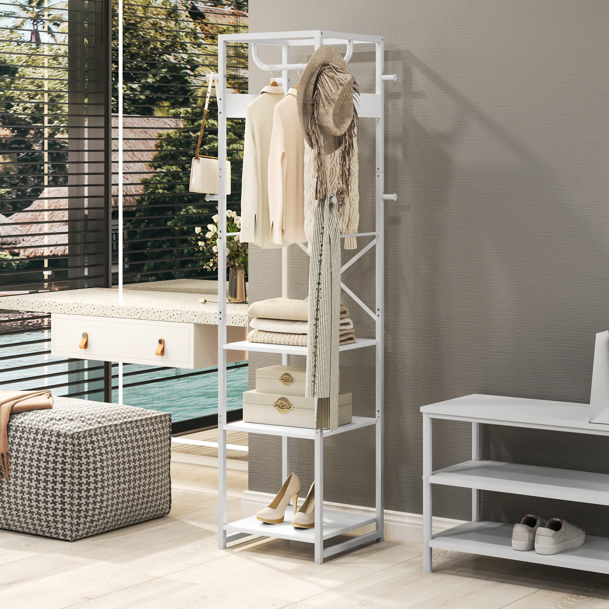HOMCOM Clothes Rail With Storage Shelf And Hooks, Clothes Rack - Image 17