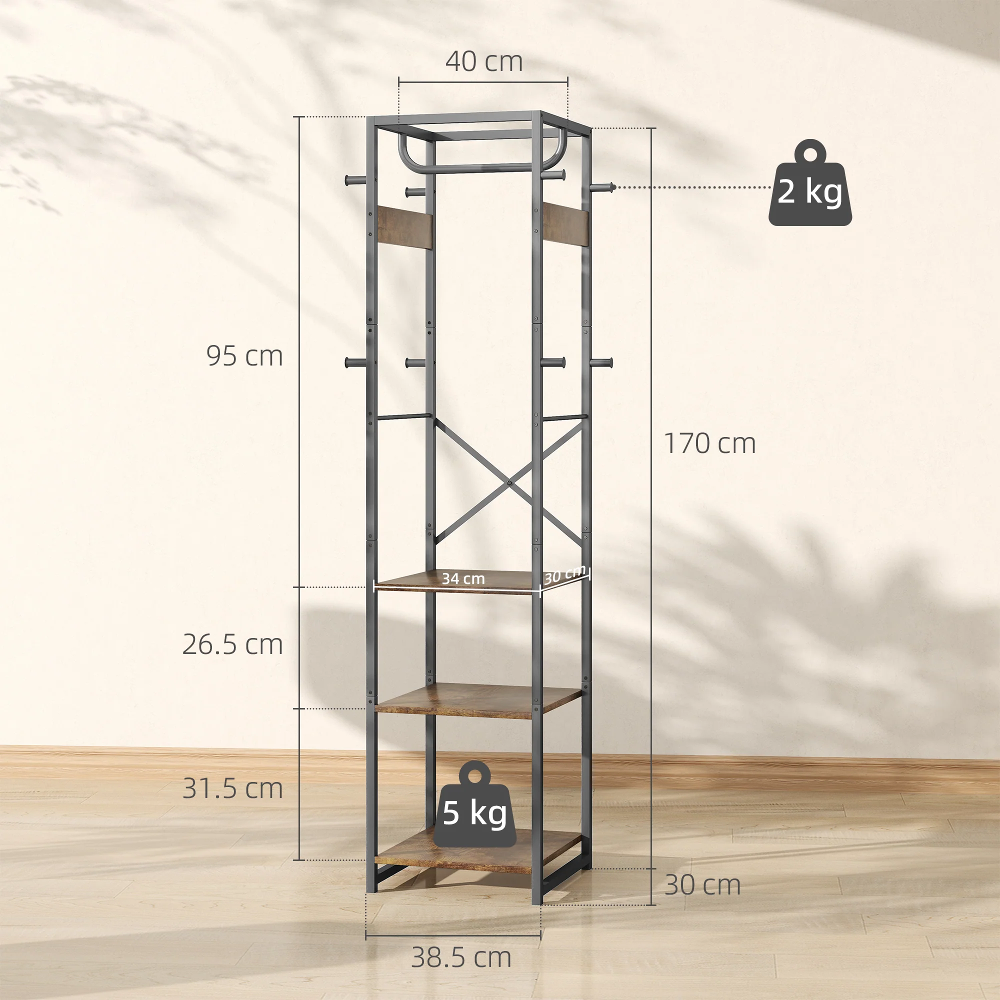 HOMCOM Clothes Rail With Storage Shelf And Hooks, Clothes Rack - Image 5