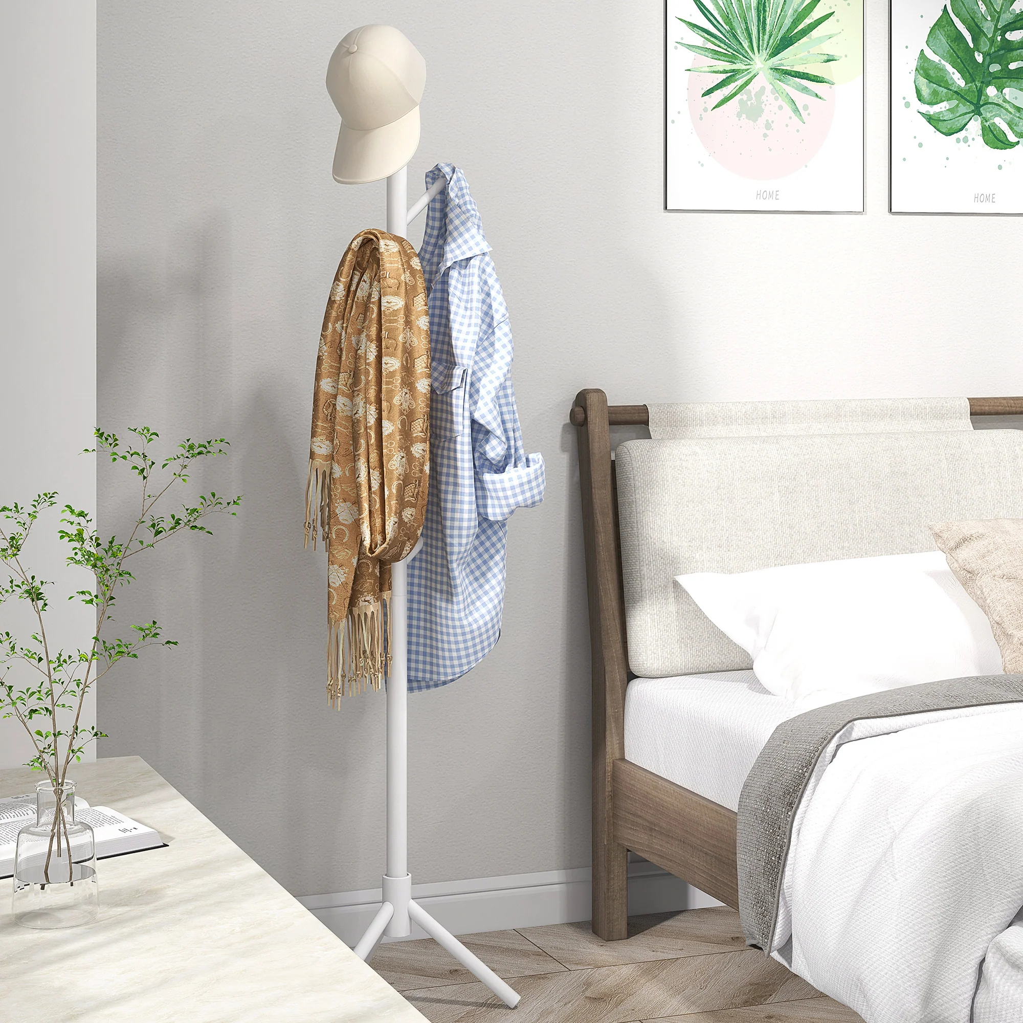 HOMCOM Coat Rack Bamboo Coat Stand With 8 Hooks For Handbags - Image 8